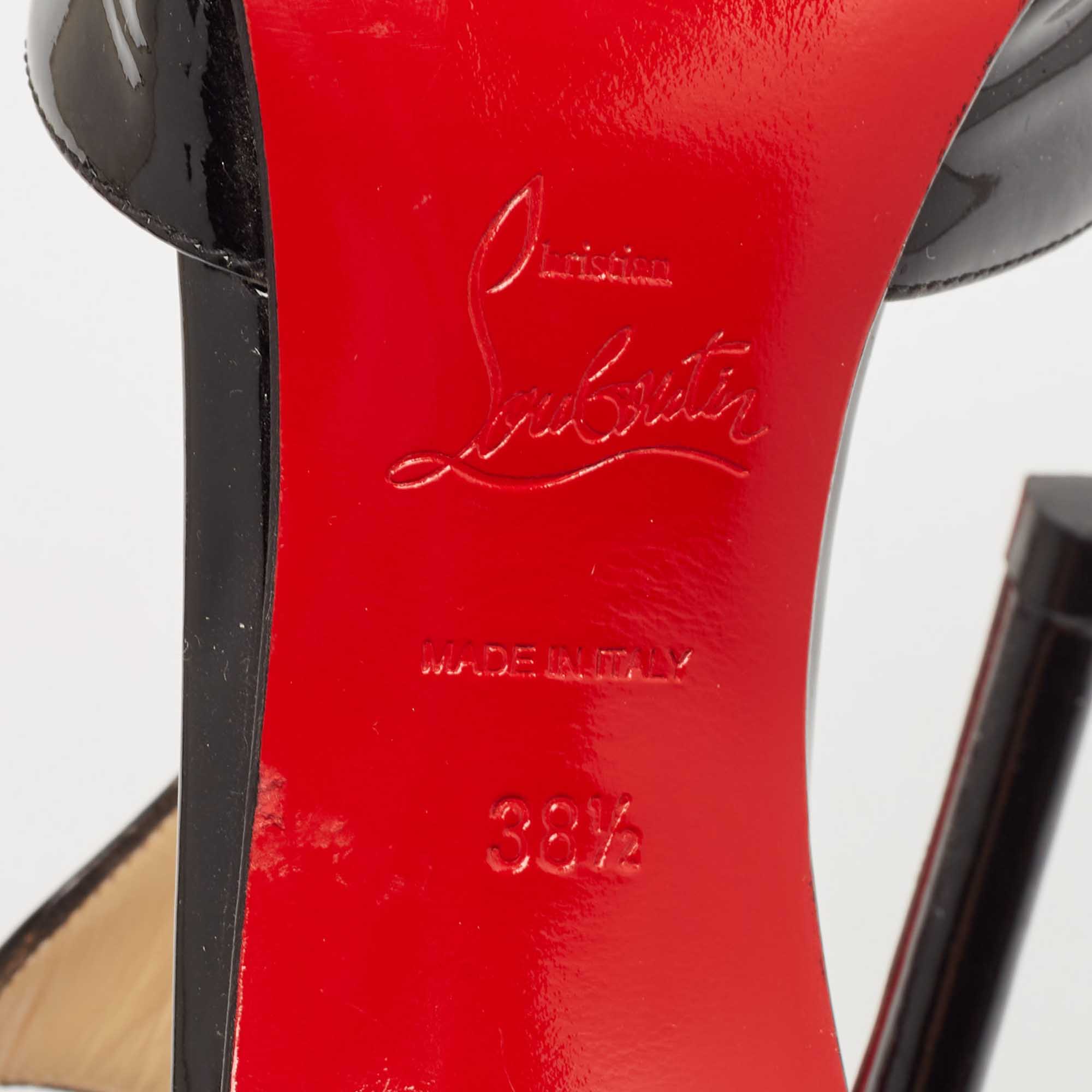 Christian Louboutin Black Patent Leather J String T-Strap Pumps Size 38.5 