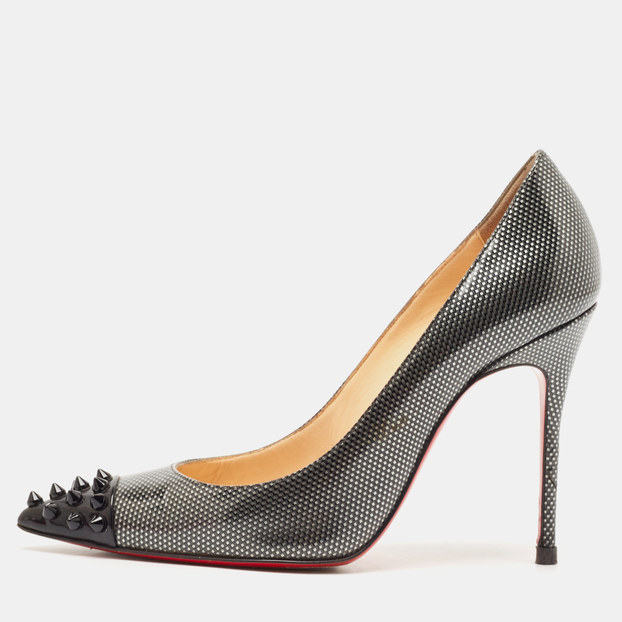 

Christian Louboutin Black/Grey Leather Geo Pumps Size