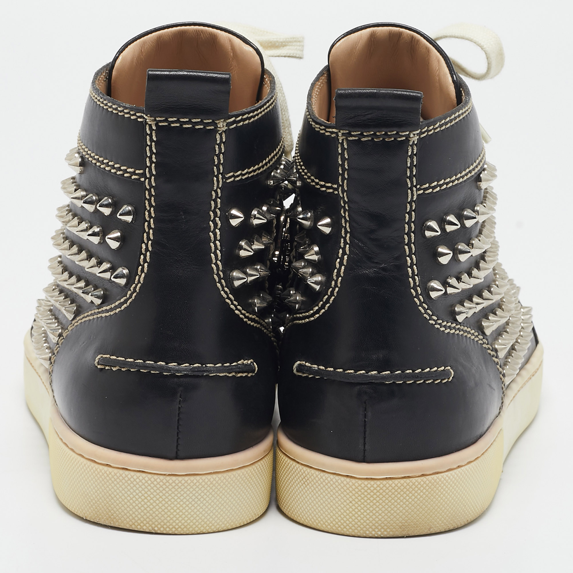 Christian Louboutin Black Leather Louis Spikes Sneakers Size 42 