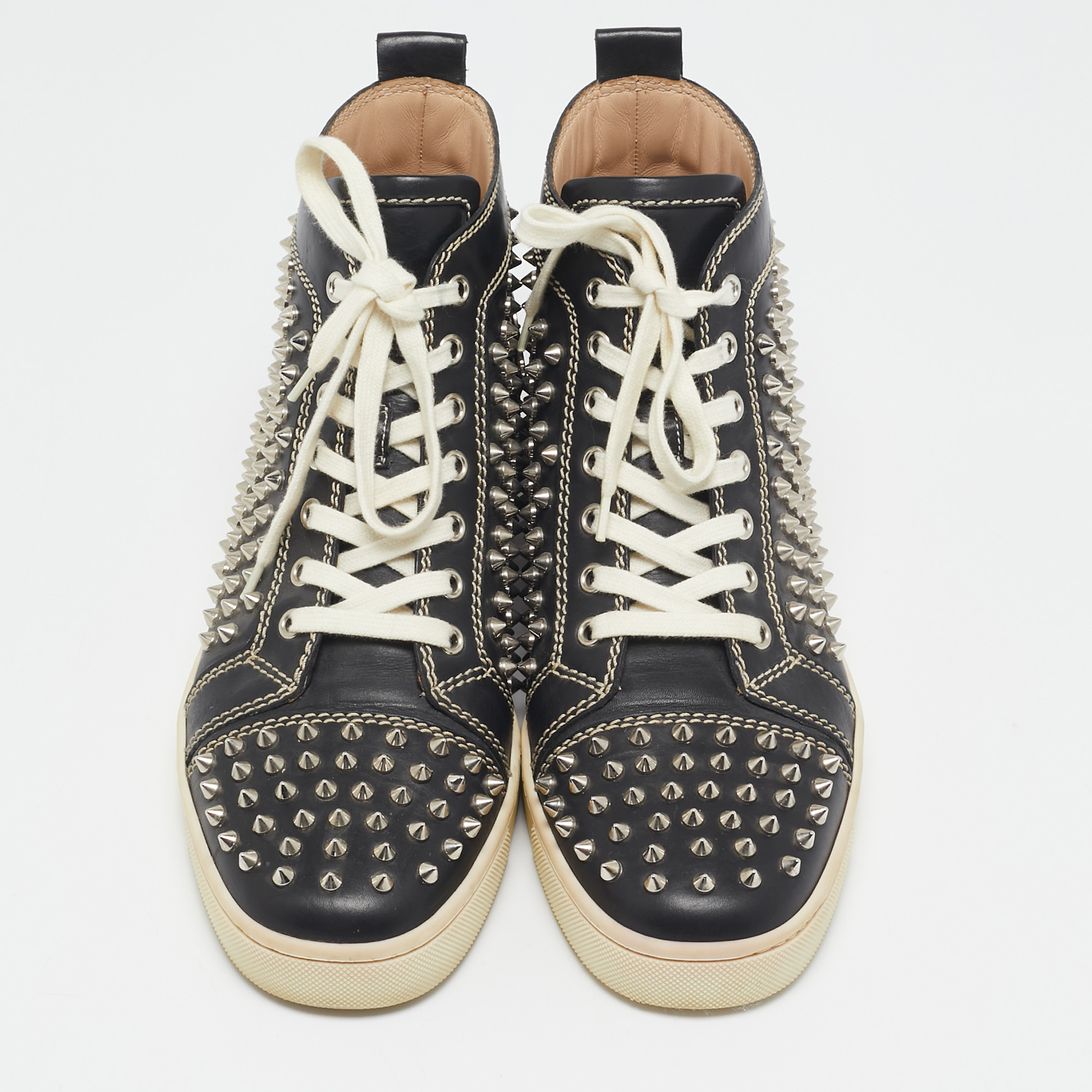 Christian Louboutin Black Leather Louis Spikes Sneakers Size 42 