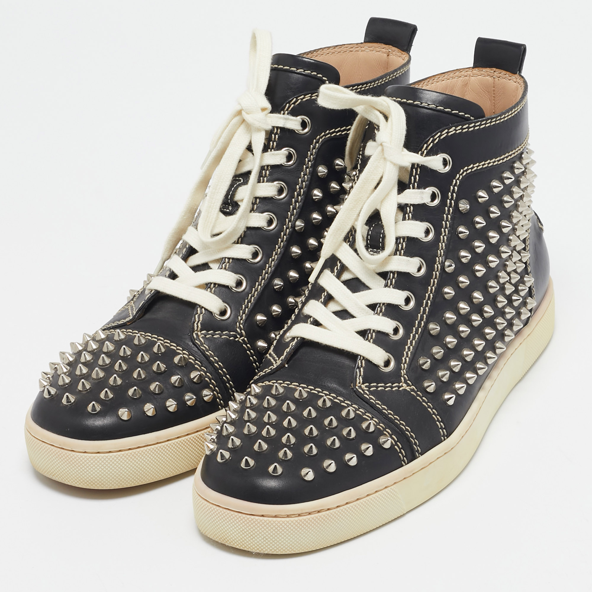 Christian Louboutin Black Leather Louis Spikes Sneakers Size 42 