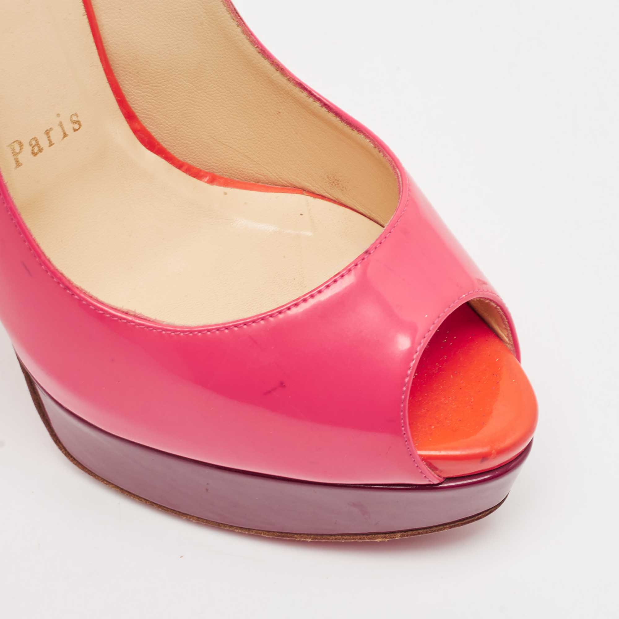 Christian Louboutin Multicolor Patent Lady Peep Sling Pumps Size 38.5 