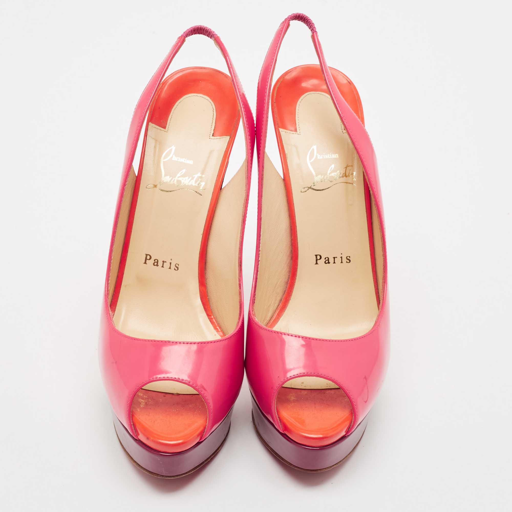 Christian Louboutin Multicolor Patent Lady Peep Sling Pumps Size 38.5 