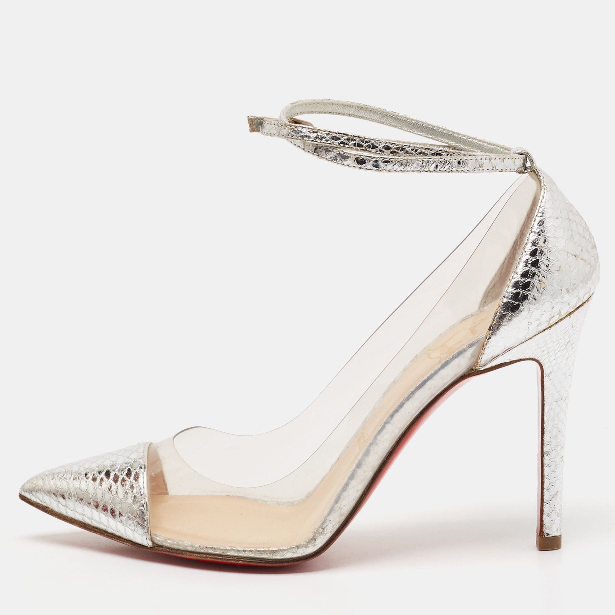 

Christian Louboutin Silver PVC and Python Embossed Pigalle Pumps Size