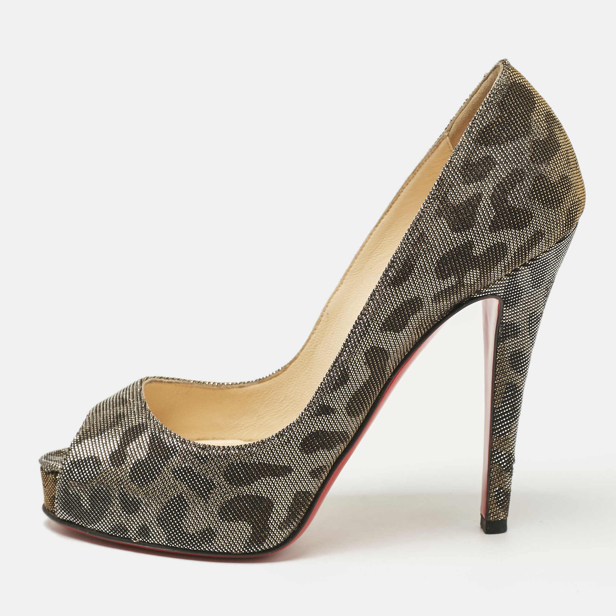 

Christian Louboutin Metallic Leopard Print Lurex Fabric Very Prive Pumps Size