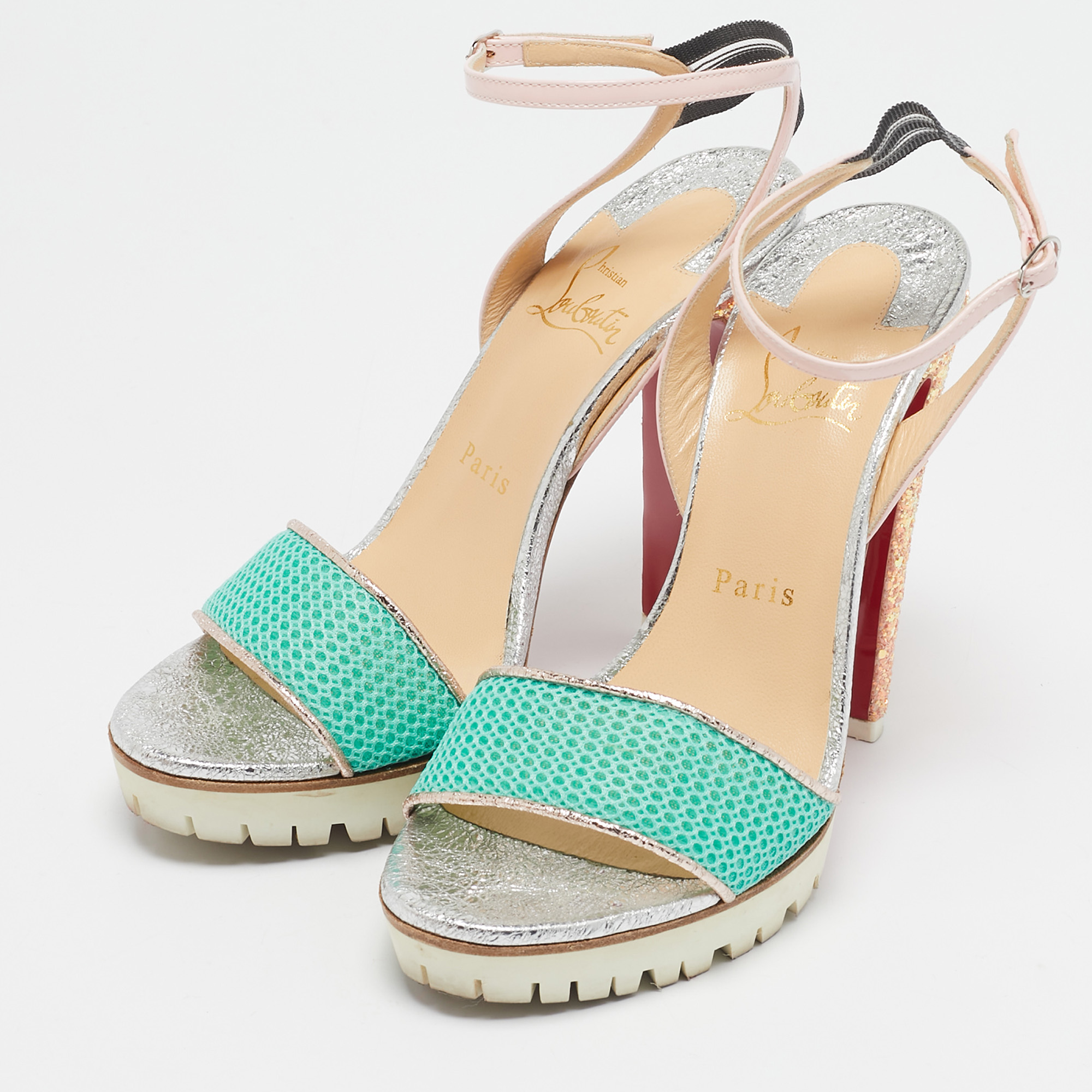 Christian Louboutin Multicolor Mesh and Patent Leather Volumetric Sandals Size 37.5 