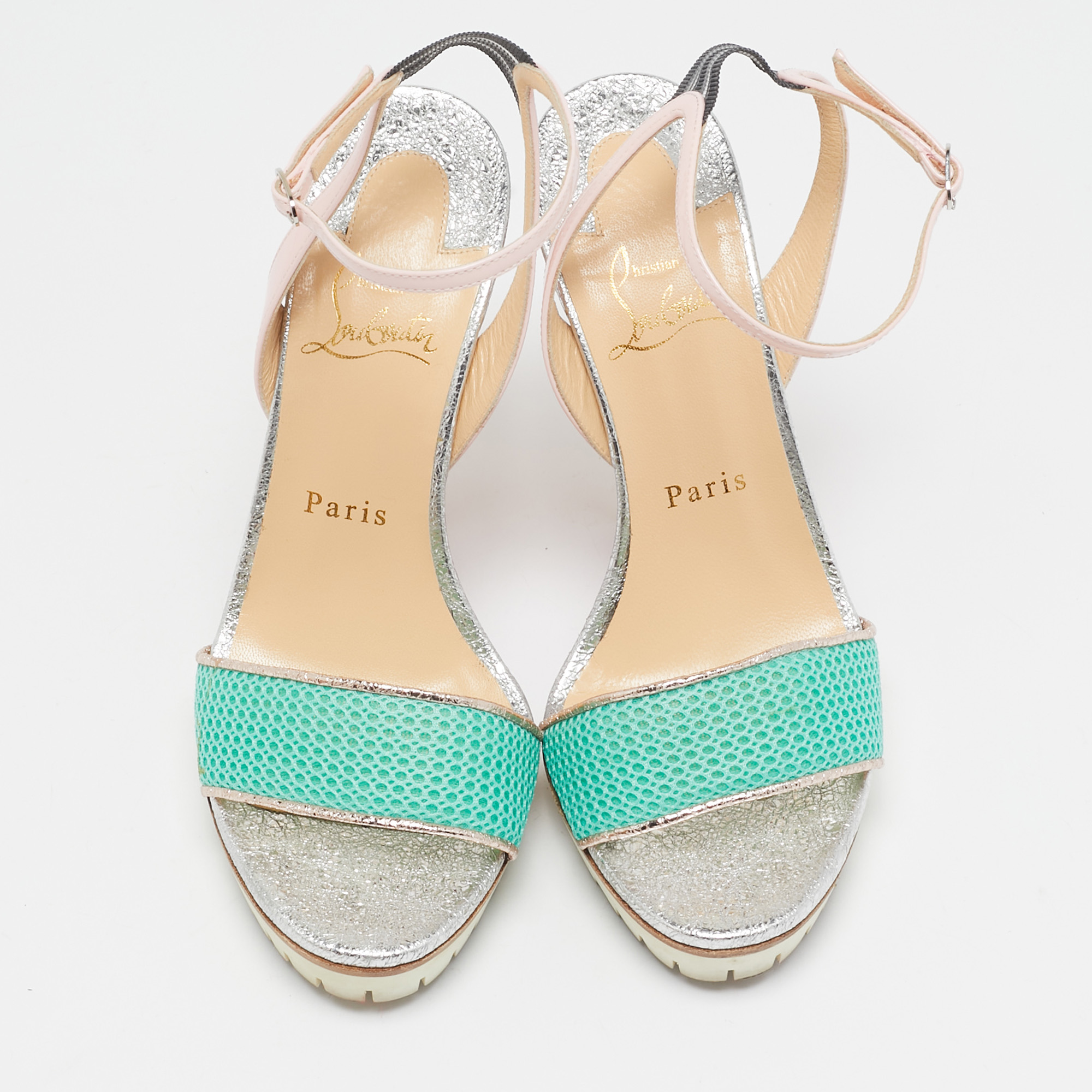 Christian Louboutin Multicolor Mesh and Patent Leather Volumetric Sandals Size 37.5 