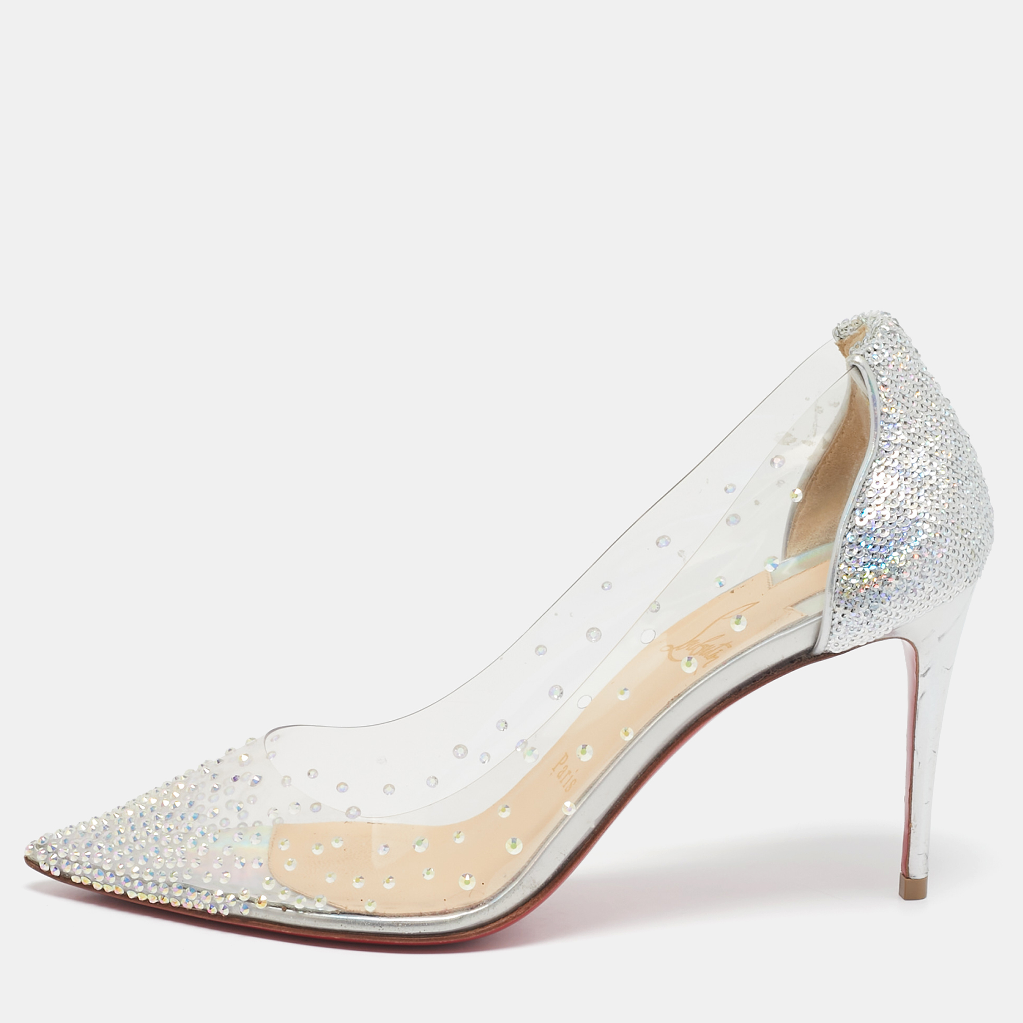 

Christian Louboutin Silver Sequins and PVC Degrastrass Pumps Size