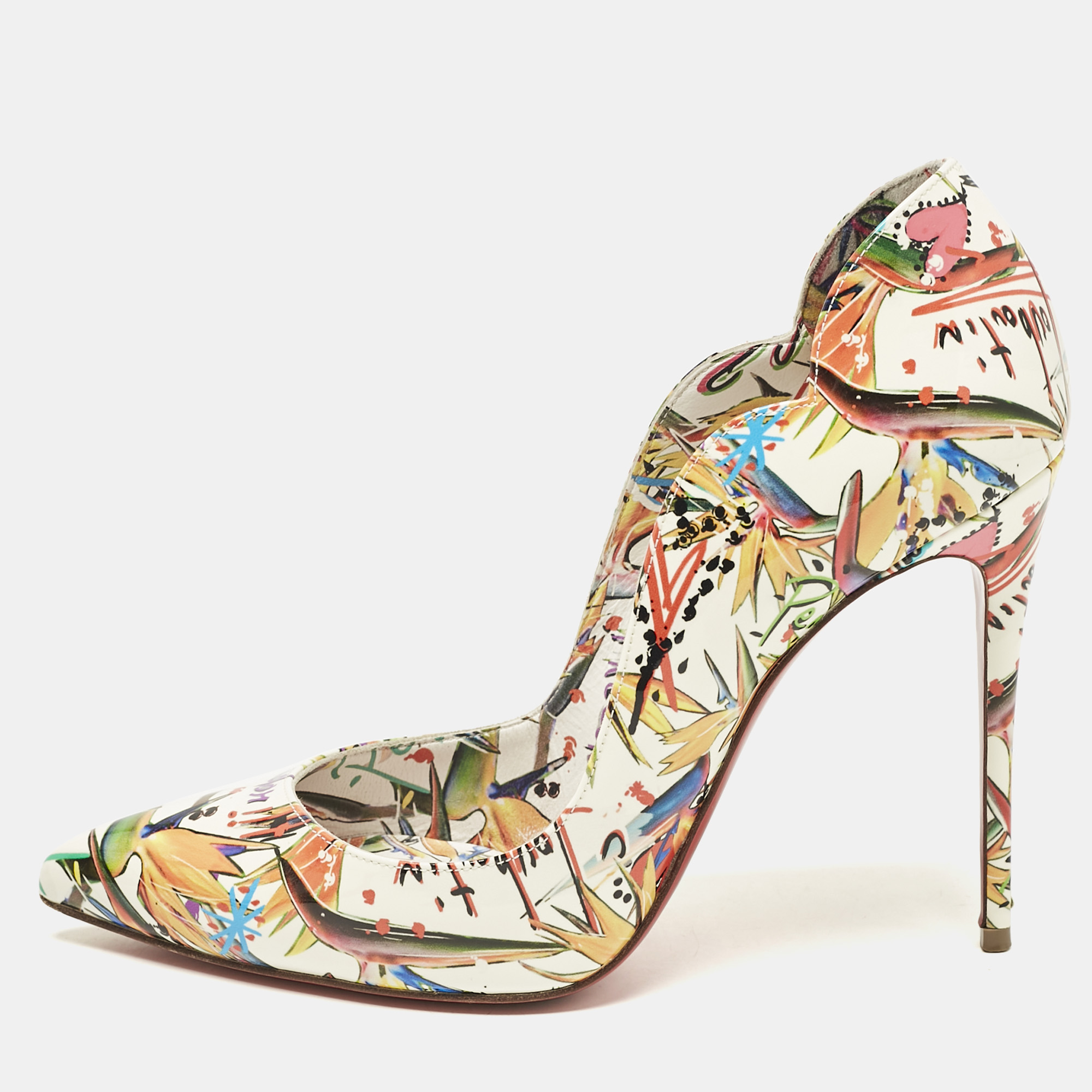 

Christian Louboutin Multicolor Printed Patent Leather Hot Chick Pumps Size