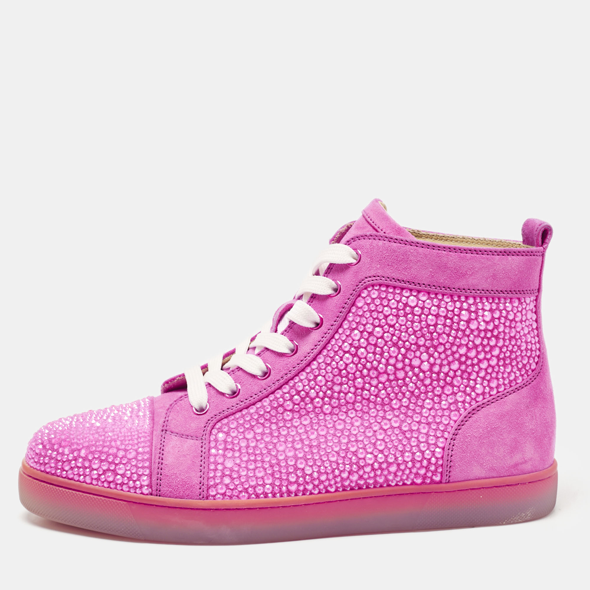 

Christian Louboutin Pink Suede Louis Spikes High Top Sneakers Size