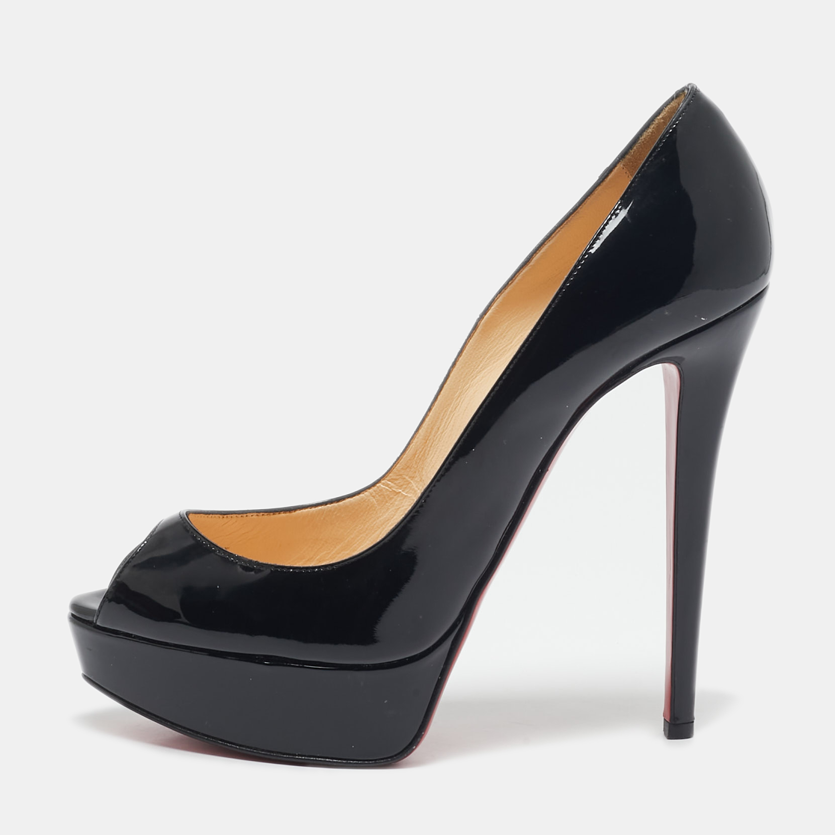 

Christian Louboutin Black Patent Leather Lady Peep Pumps Size