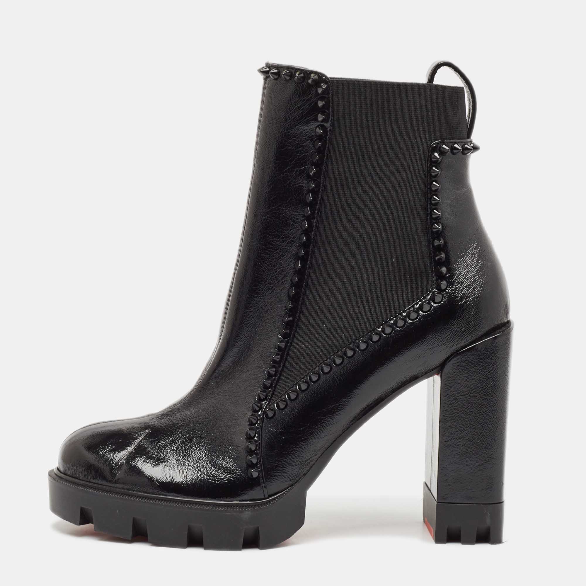 

Christian Louboutin Black Leather Out Lina Spike Heeled Boots Size