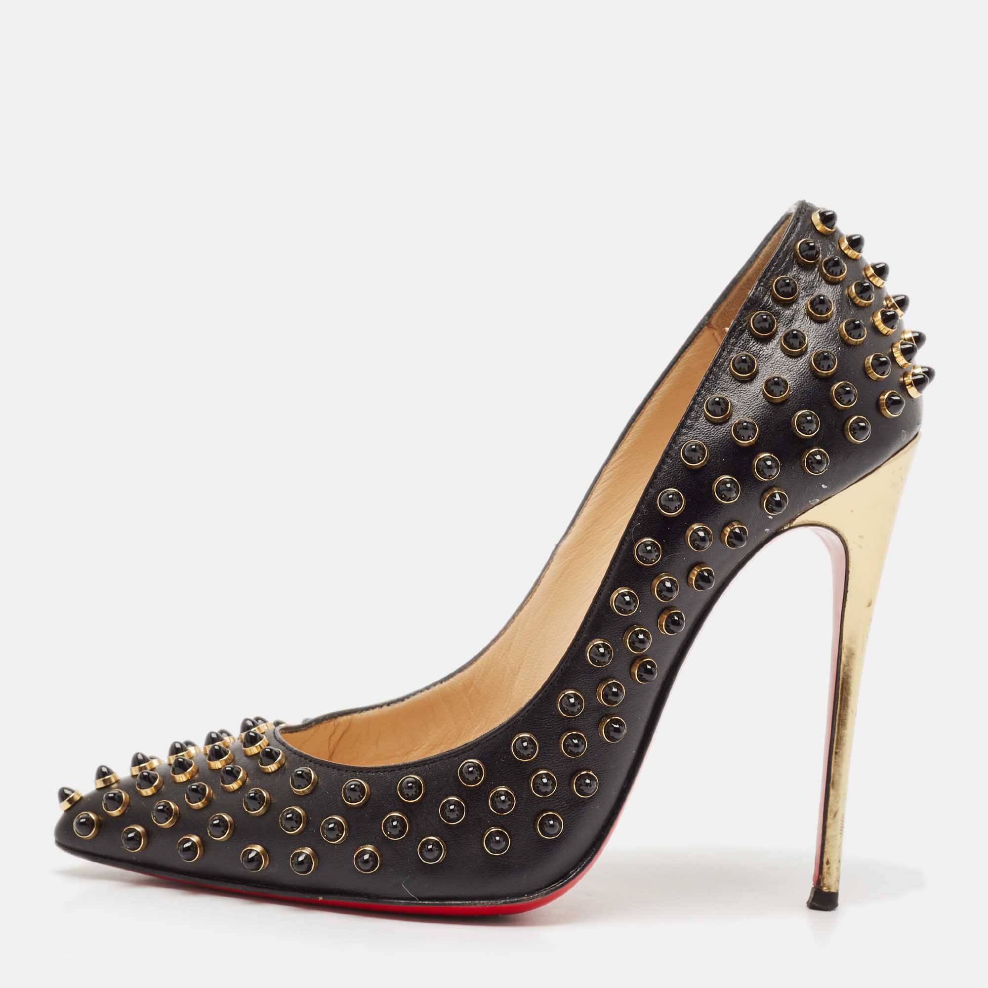 

Christian Louboutin Black Leather Studded Follies Cabo Pumps Size