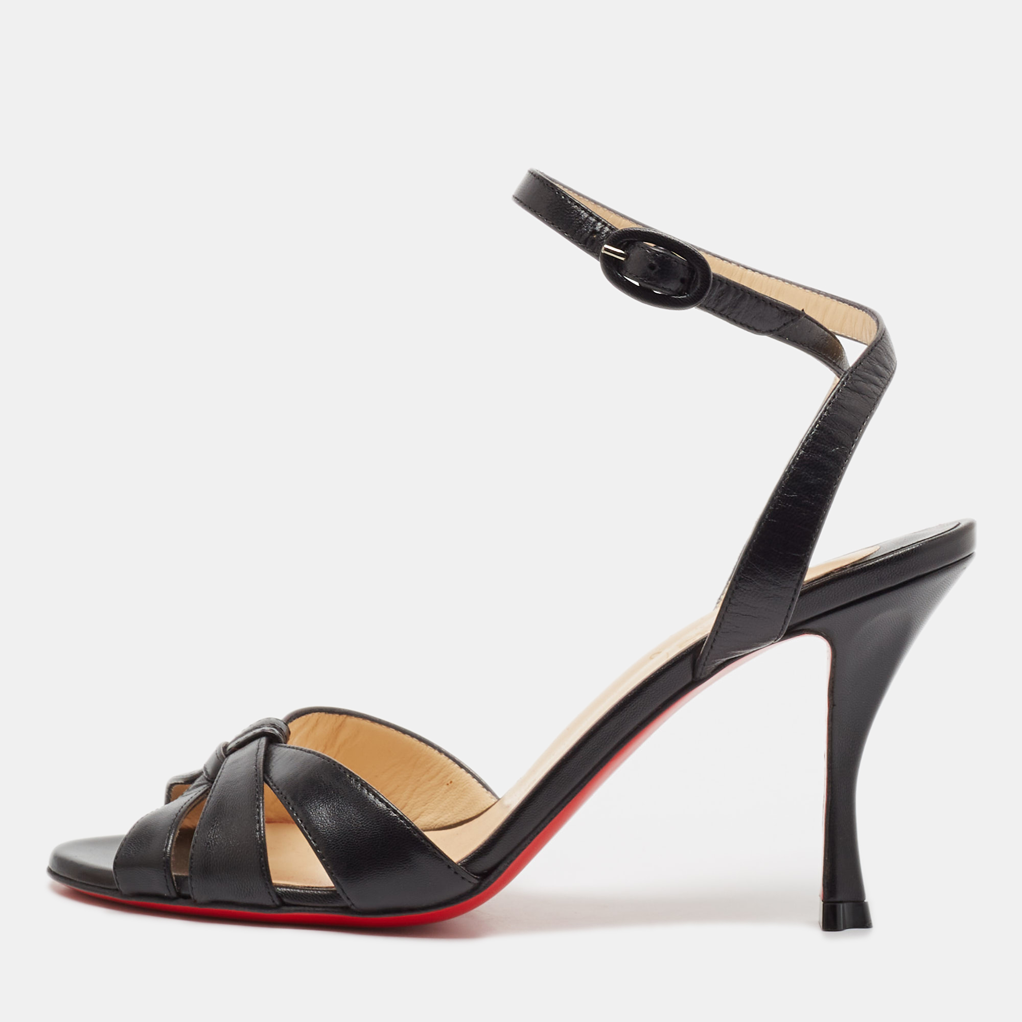 

Christian Louboutin Black Leather Trezuma Ankle Strap Sandals Size