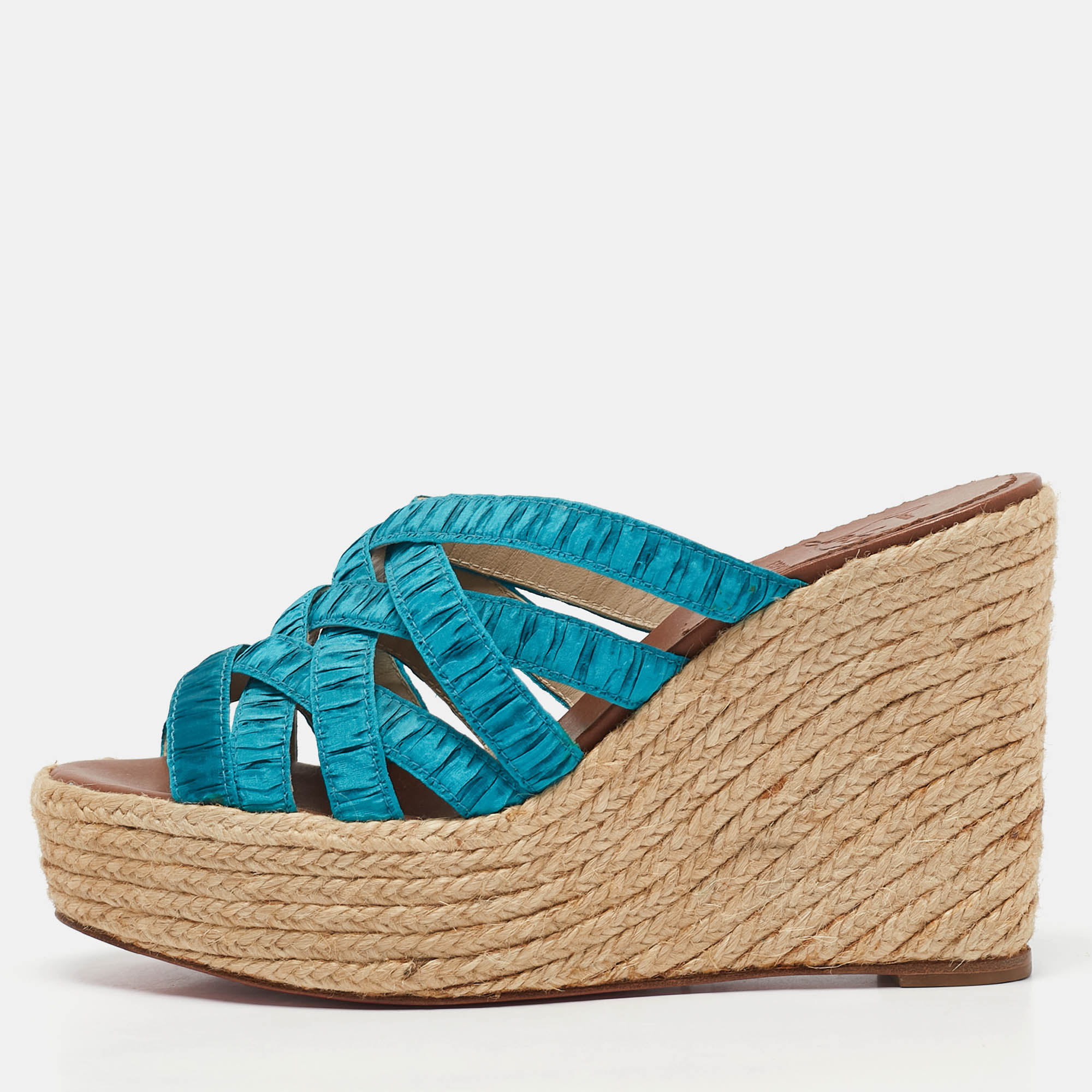 

Christian Louboutin Blue Fabric Crepon Wedge Sandals Size