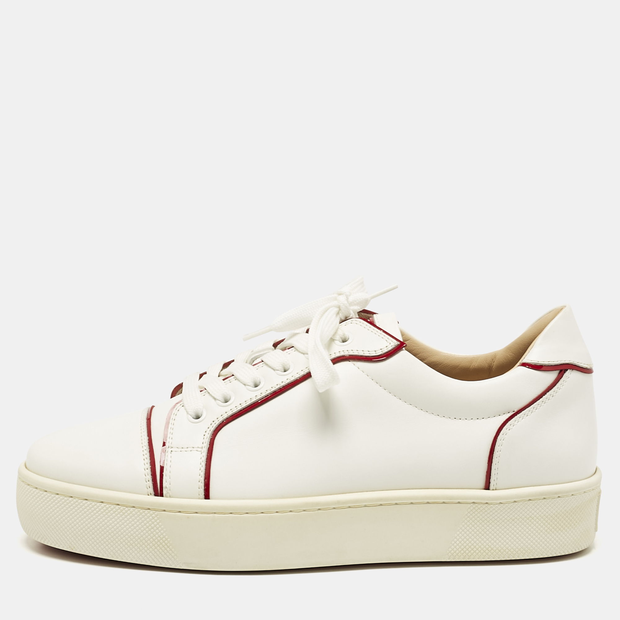 

Christian Louboutin White/Red Patent and Leather Vieirissima Sneakers Size