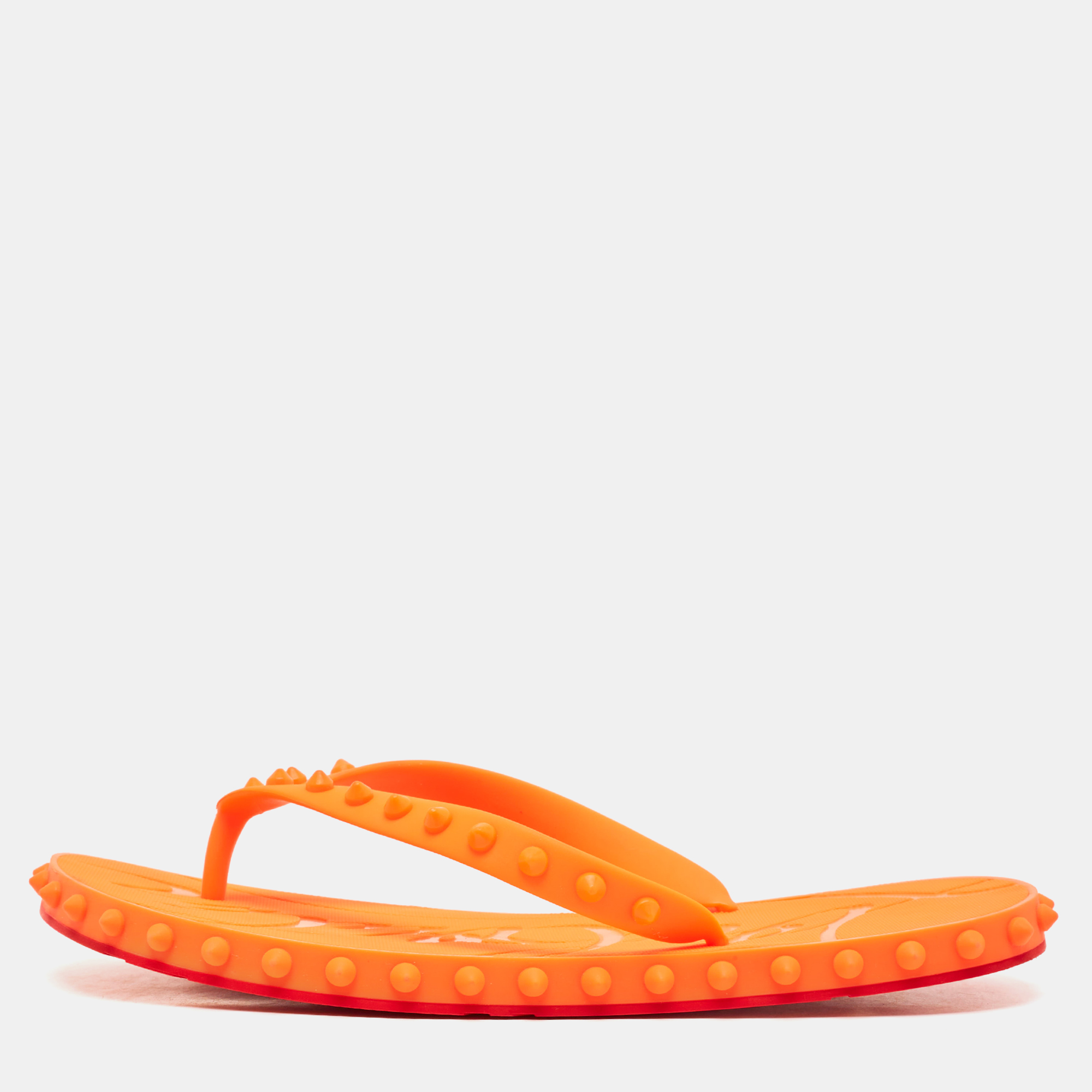 

Christian Louboutin Orange Rubber Super Loubi Flat Slides Size