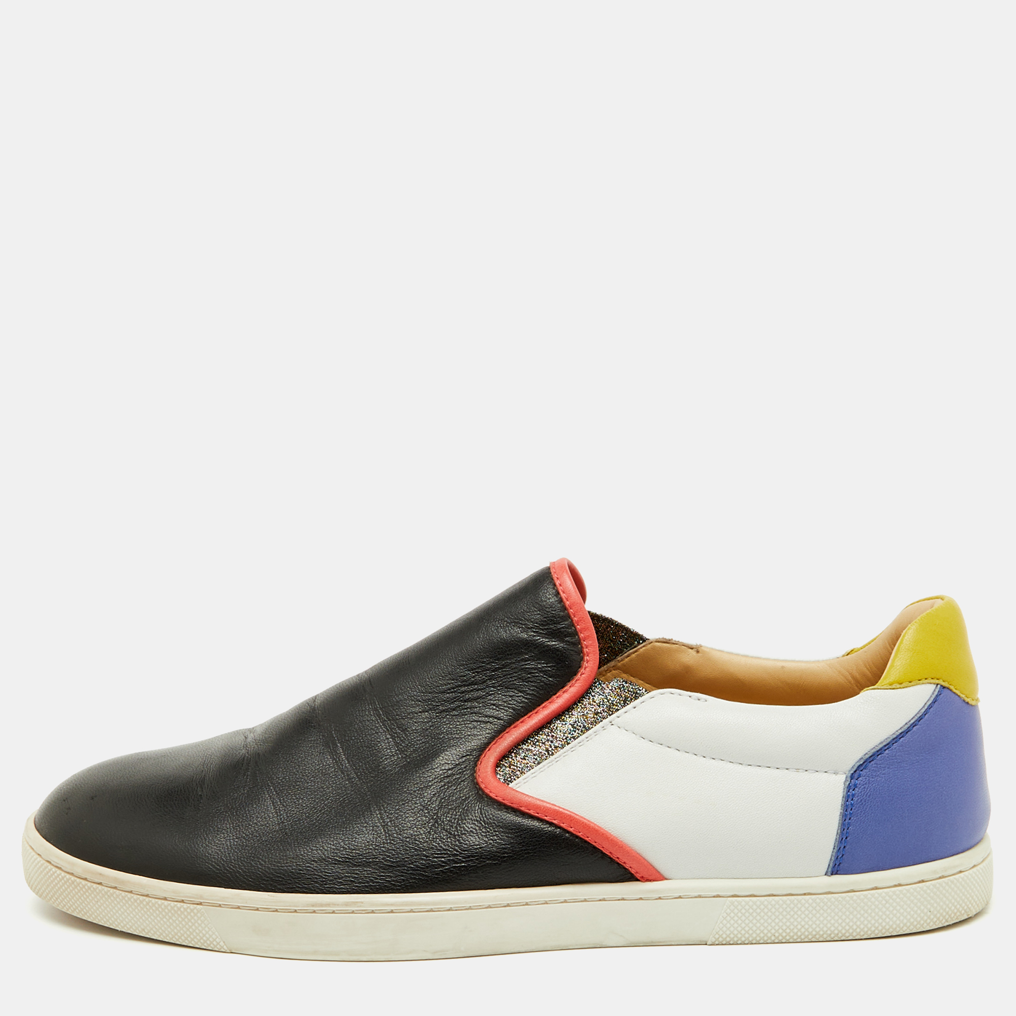 

Christian Louboutin Multicolor Leather Pik Boat Slip On Sneakers Size