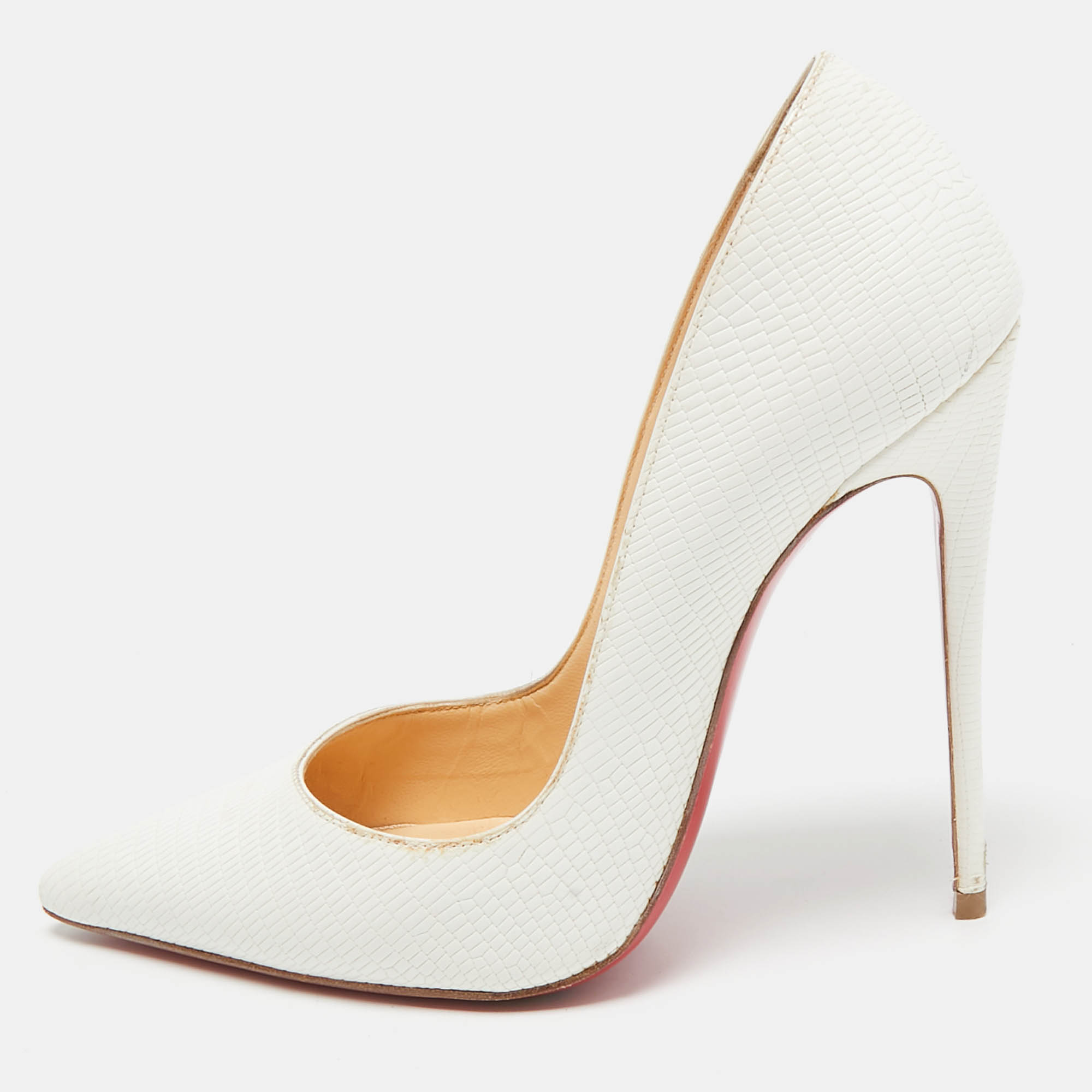 

Christian Louboutin White Lizard Embossed Leather So Kate Pumps Size