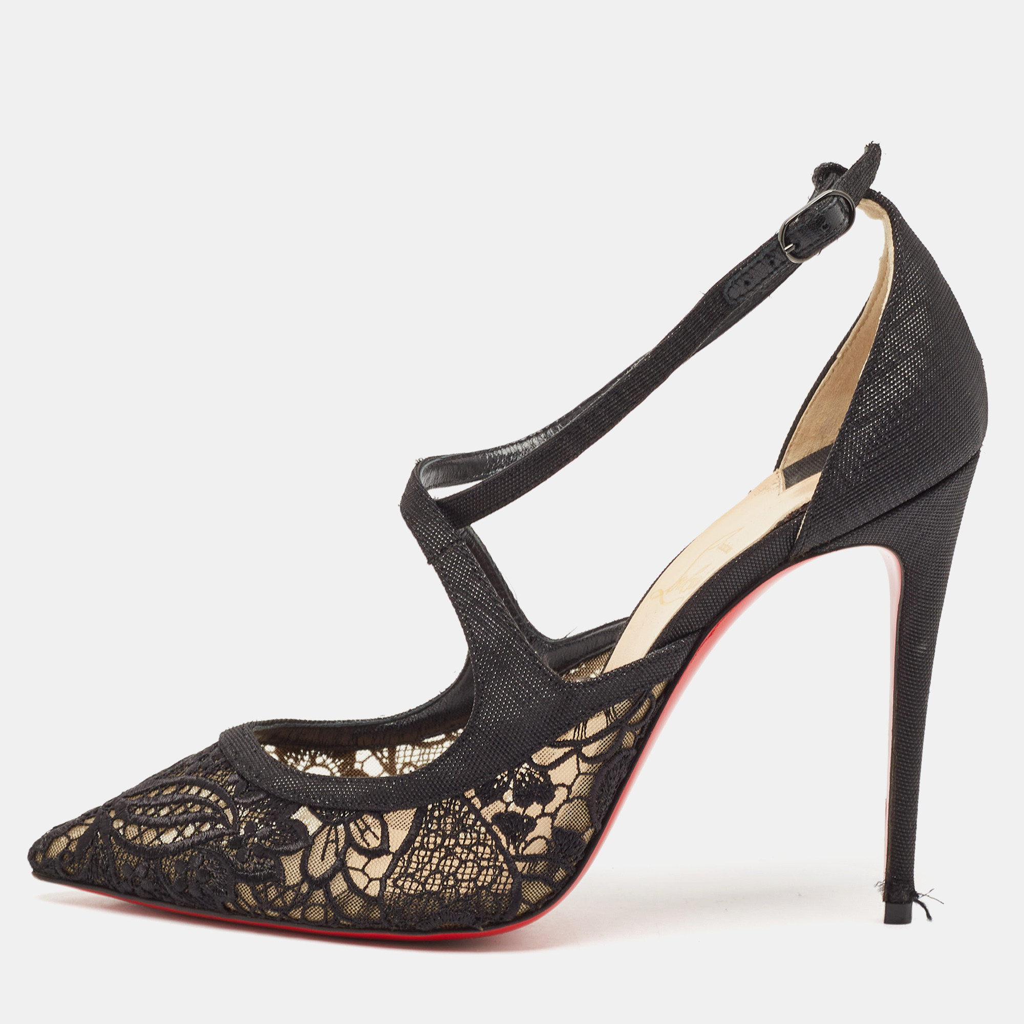 

Christian Louboutin Black Lace and Mesh Strass Twistissima Pumps Size