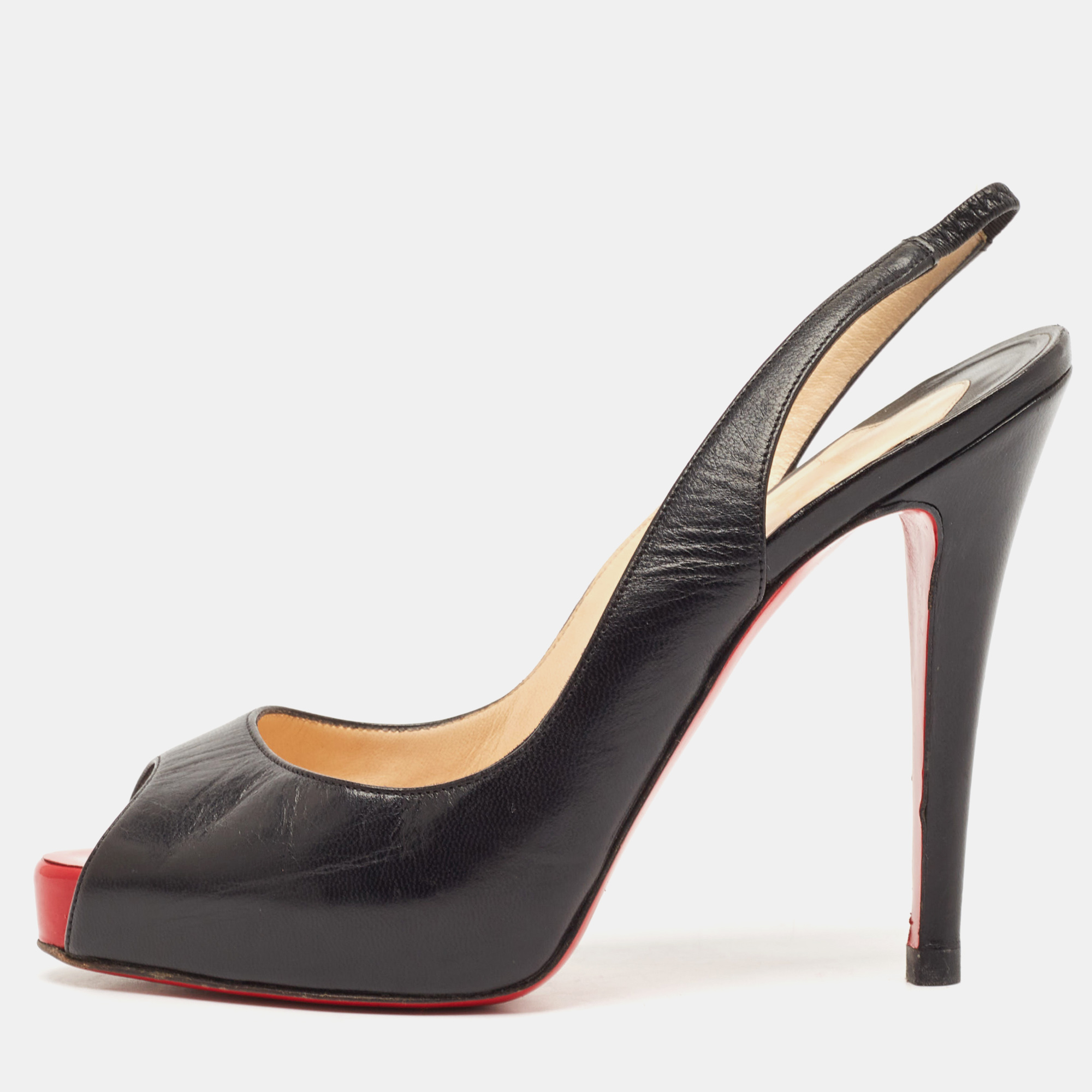 

Christian Louboutin Black Leather Private Number Slingback Pumps Size