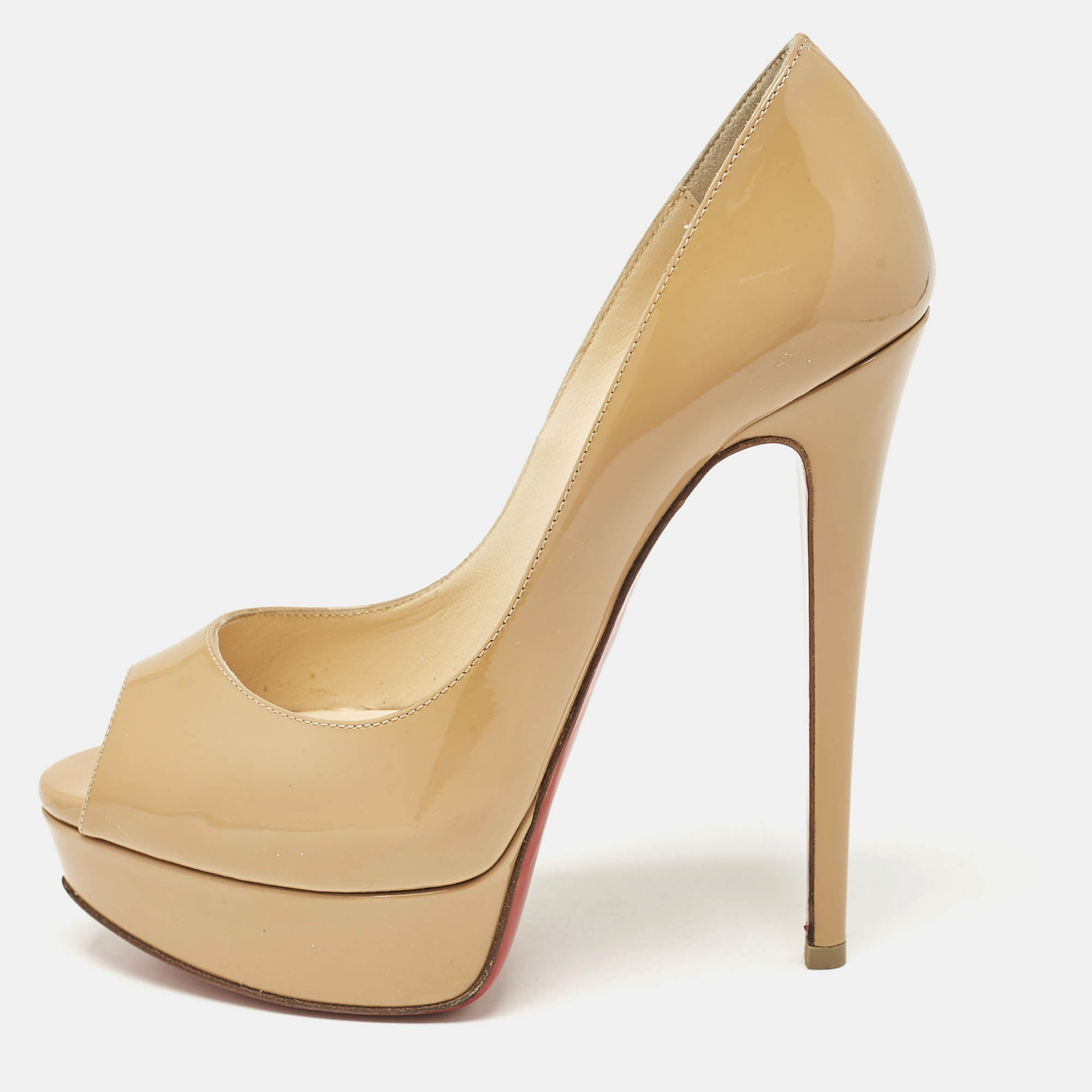 

Christian Louboutin Beige Patent Leather Lady Peep Pumps Size