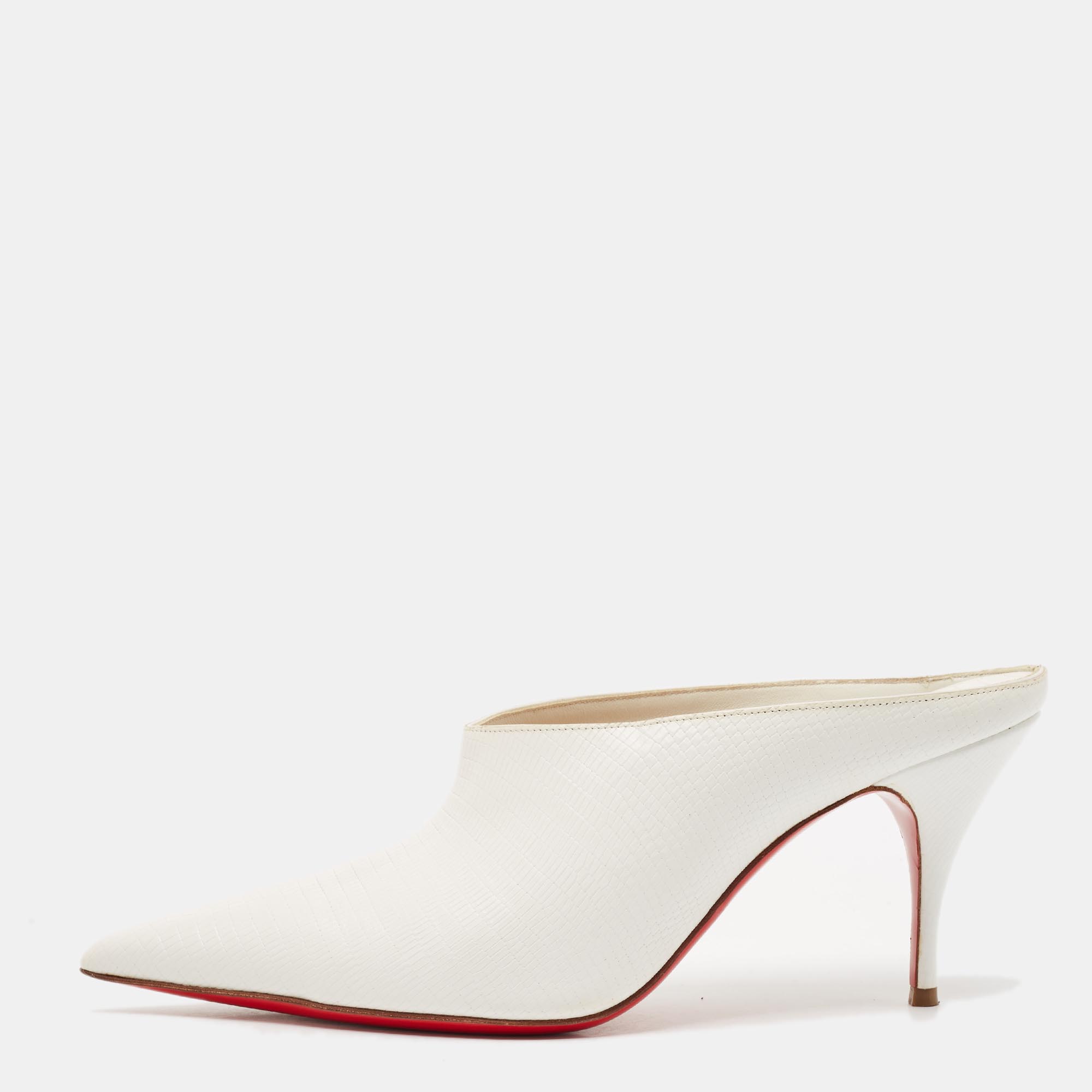 

Christian Louboutin White Lizard Embossed Leather Quart Mules Size