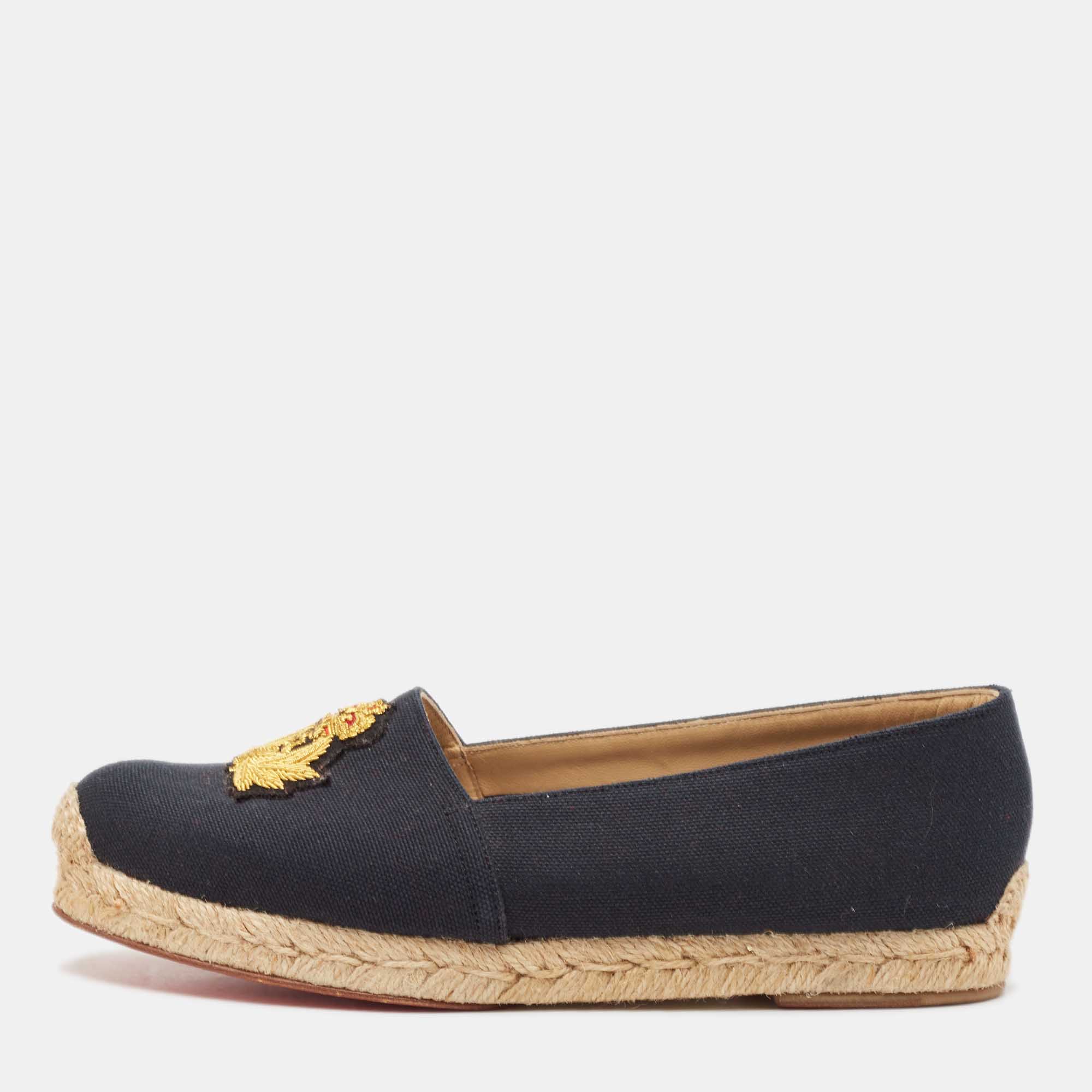 

Christian Louboutin Navy Blue Canvas Lougalia Espadrille Flats Size