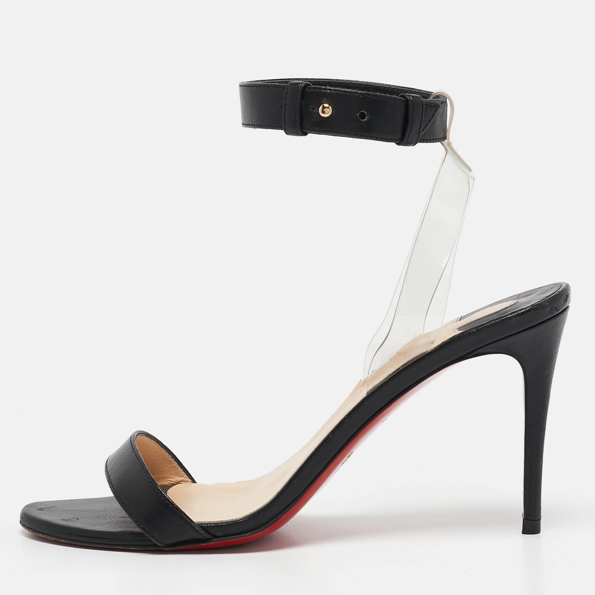 

Christian Louboutin Black Leather And PVC Jonatina Ankle Strap Sandals Size