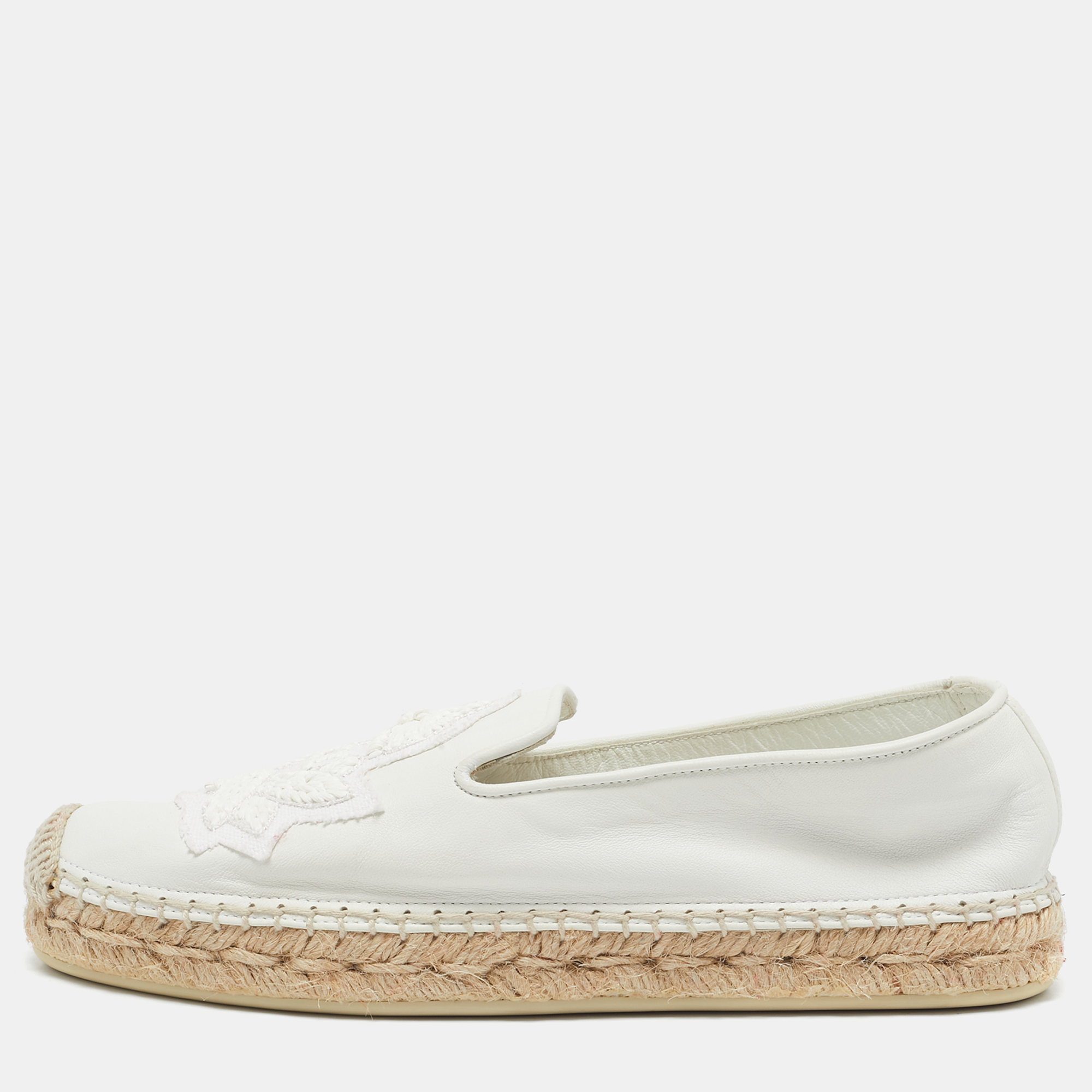 

Christian Louboutin White Leather Nanou Orlato Espadrille Flats Size