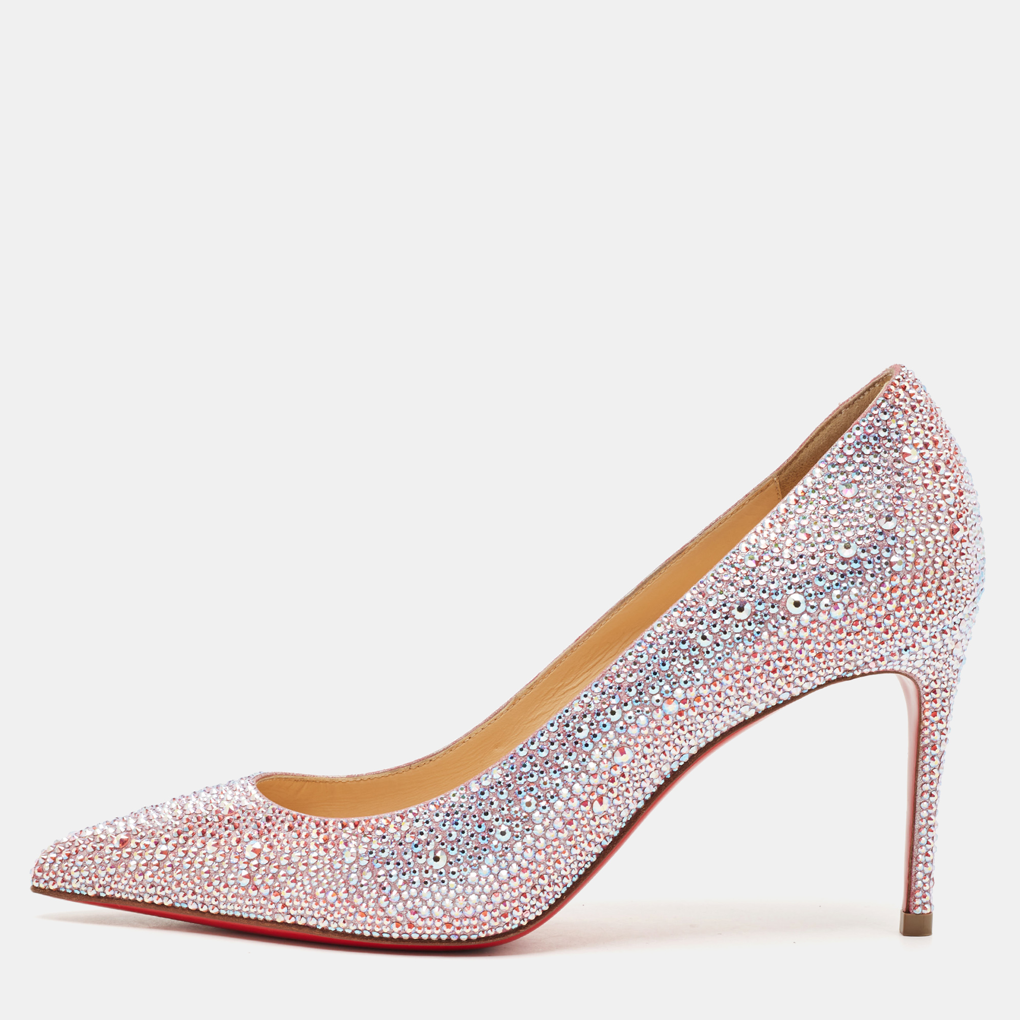 

Christian Louboutin Pink/Silver Crystal Embellished Suede Kate Pumps Size