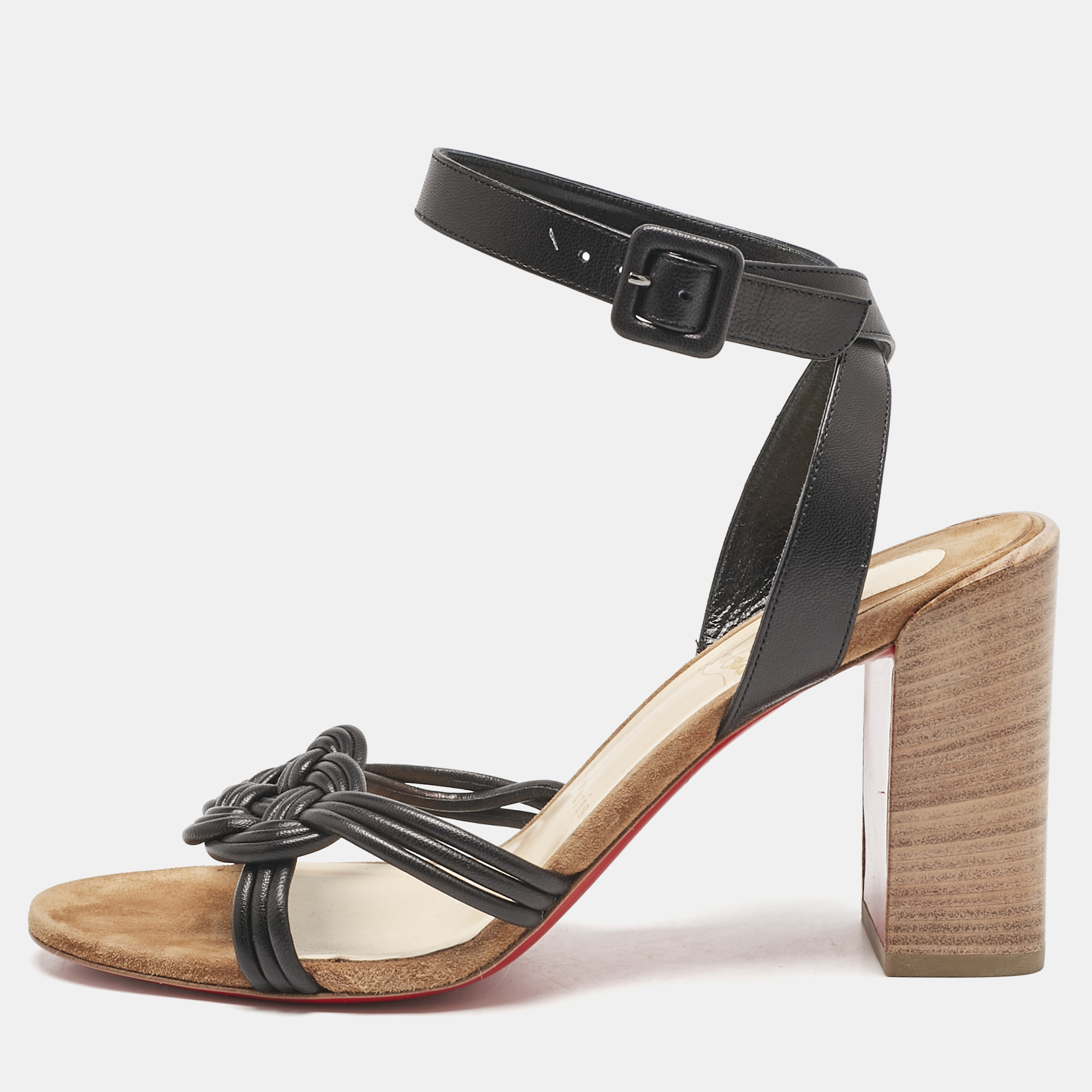 

Christian Louboutin Black Leather Ella Ankle Strap Sandals Size