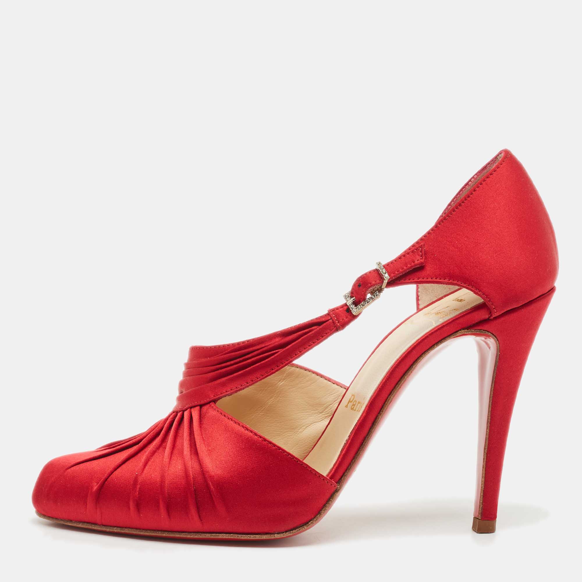 

Christian Louboutin Red Satin Drapinight Pumps Size