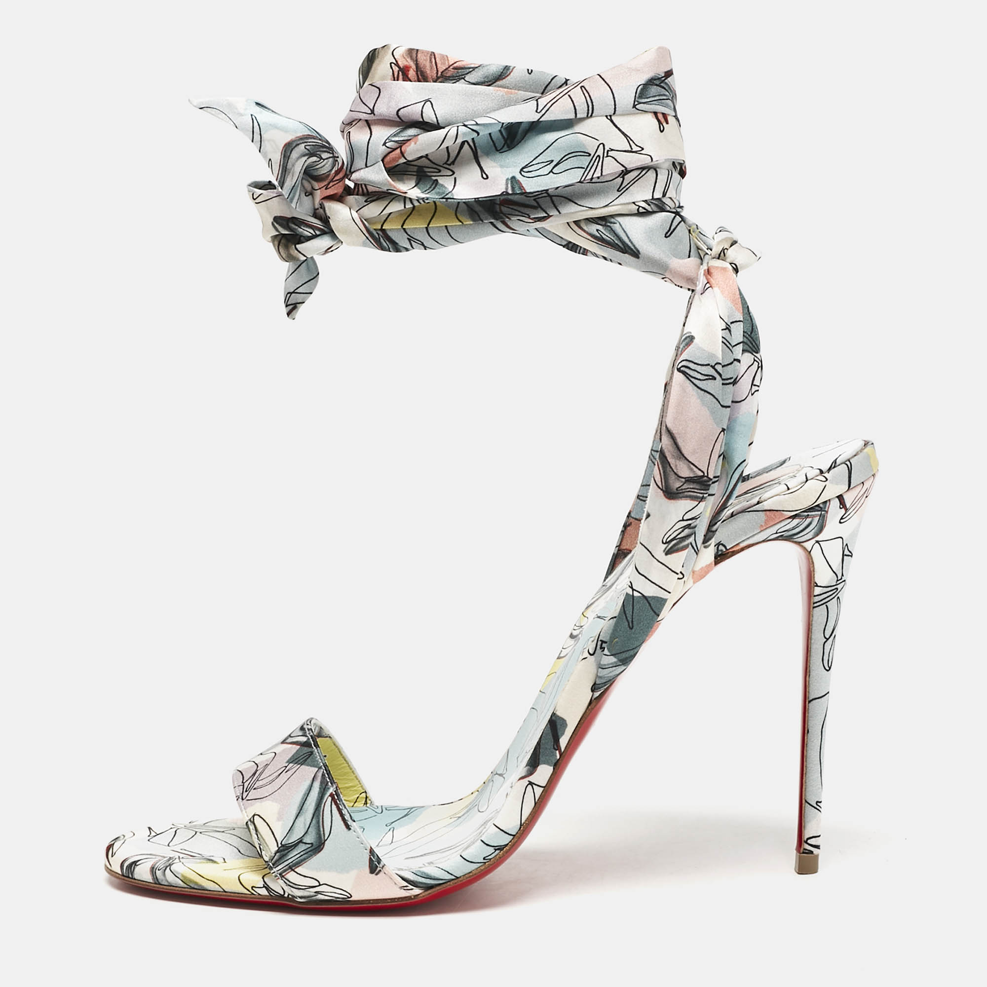 

Christian Louboutin Multicolor Printed Satin Du Dessert Sandals Size
