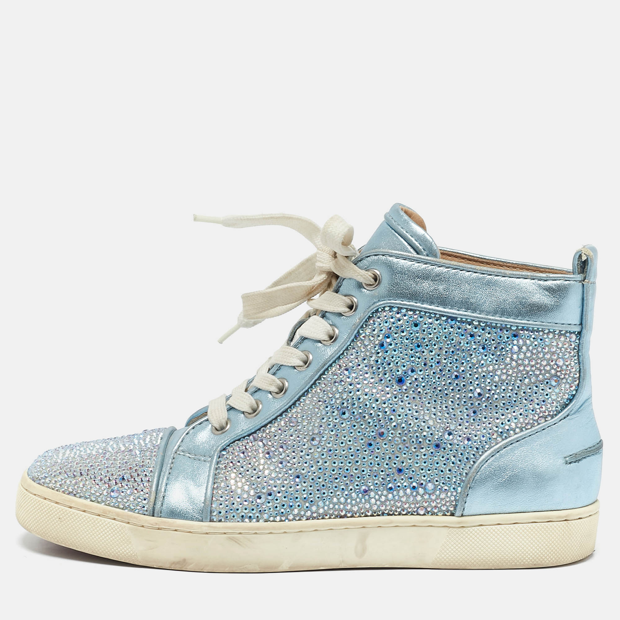 

Christian Louboutin Blue Leather Strass Louis High Top Sneakers Size