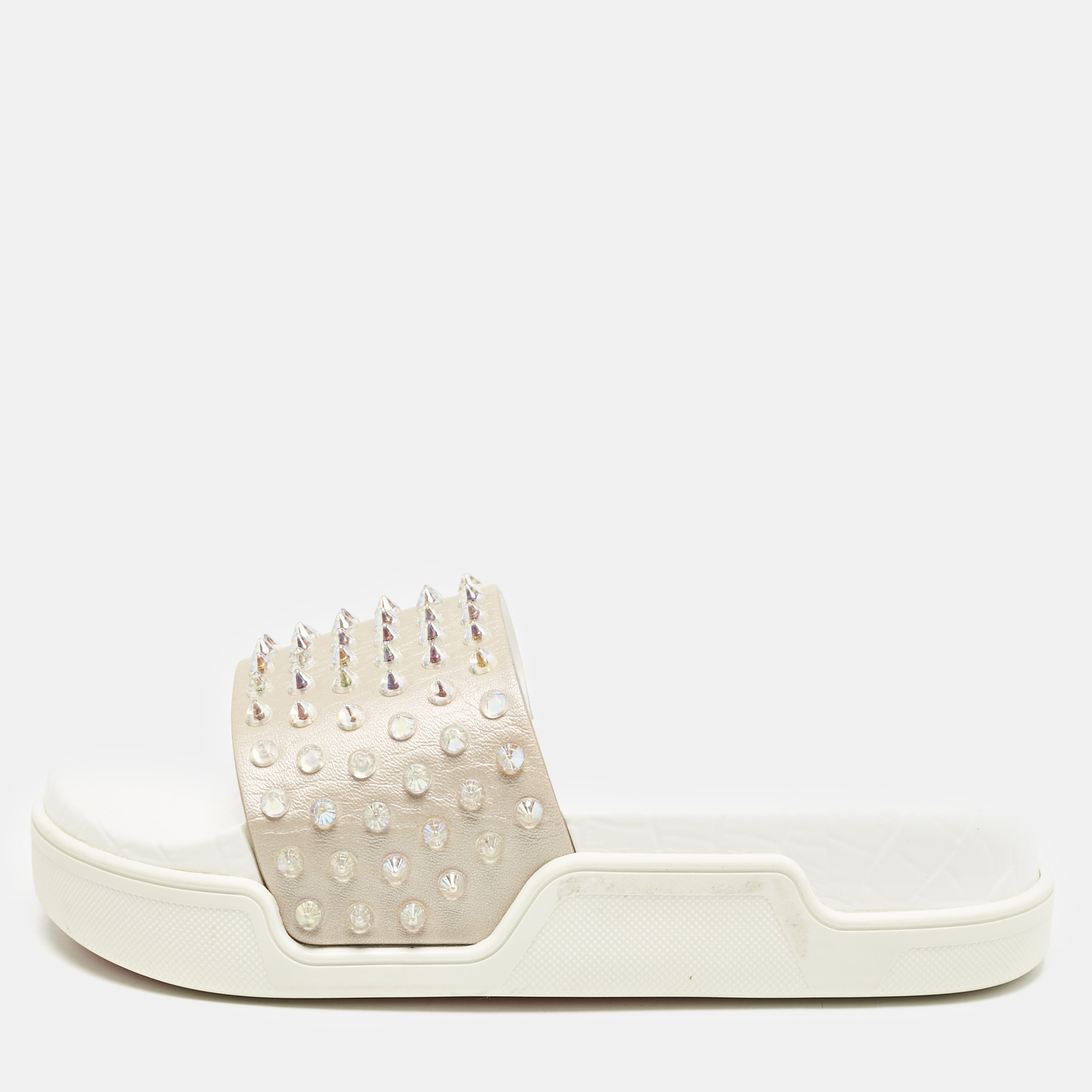 

Christian Louboutin White Leather Pool Fun Flat Slides Size