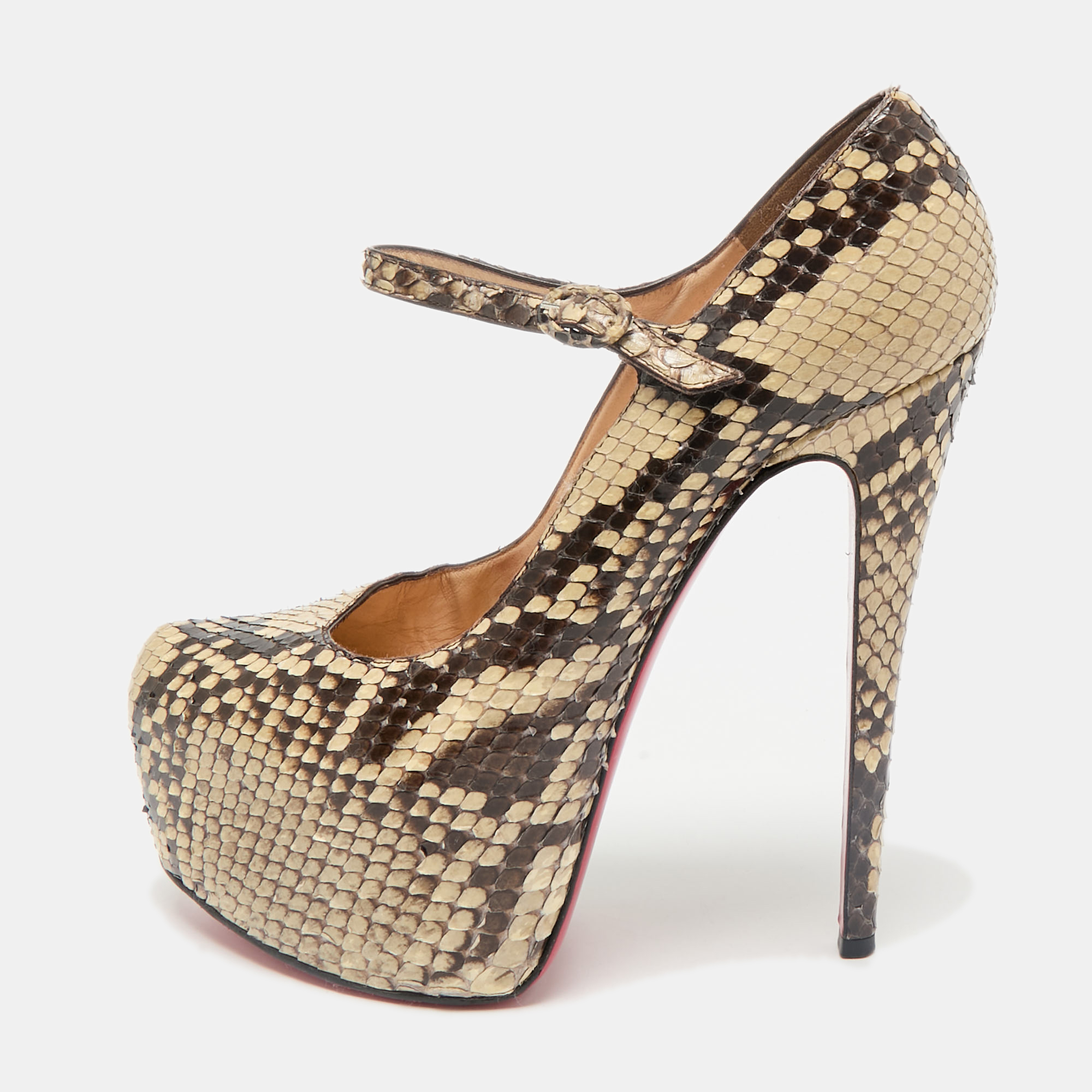 

Christian Louboutin Two Tone Python Leather Lady Daf Pumps Size, Brown