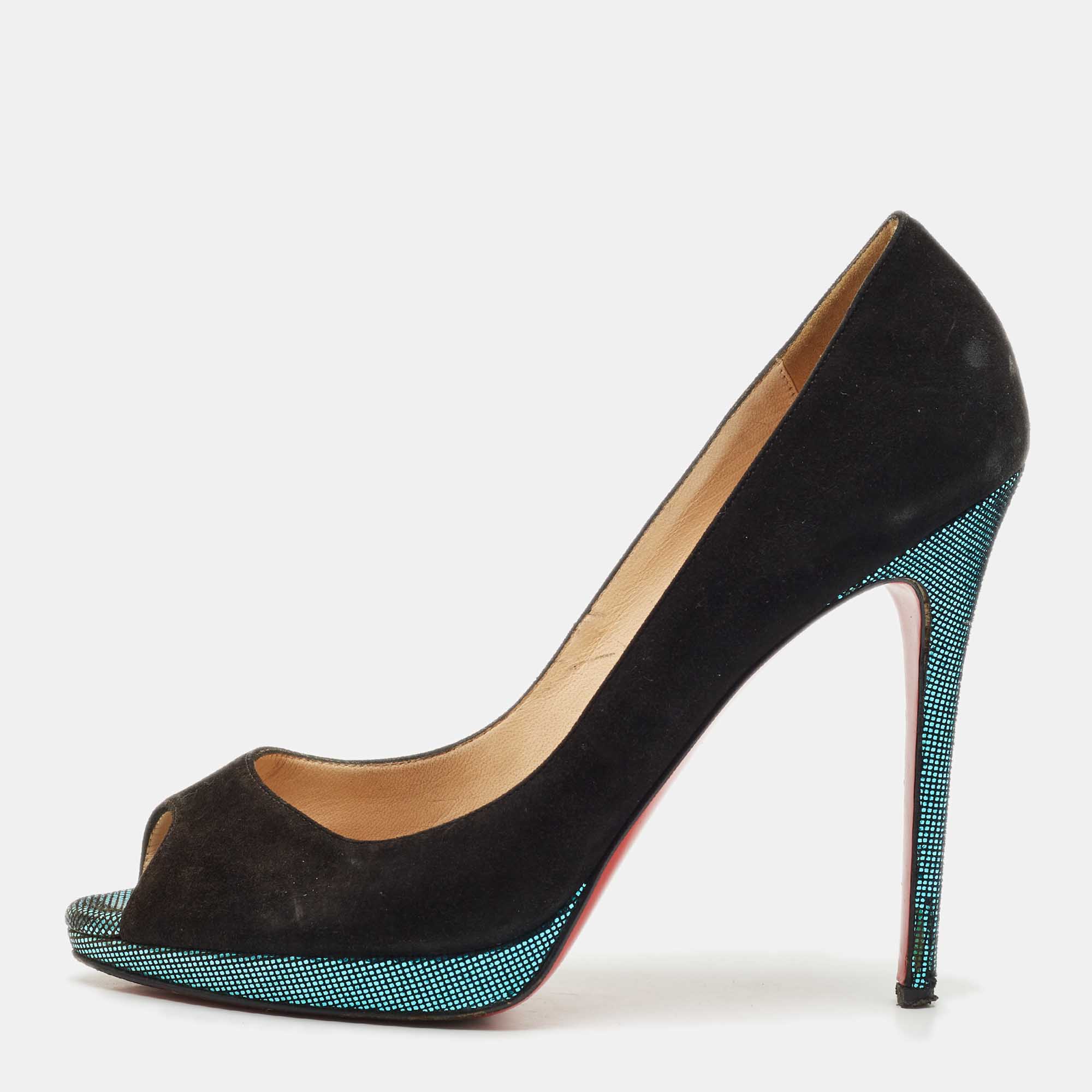 

Christian Louboutin Black Suede Yolanda Peep Toe Pumps Size