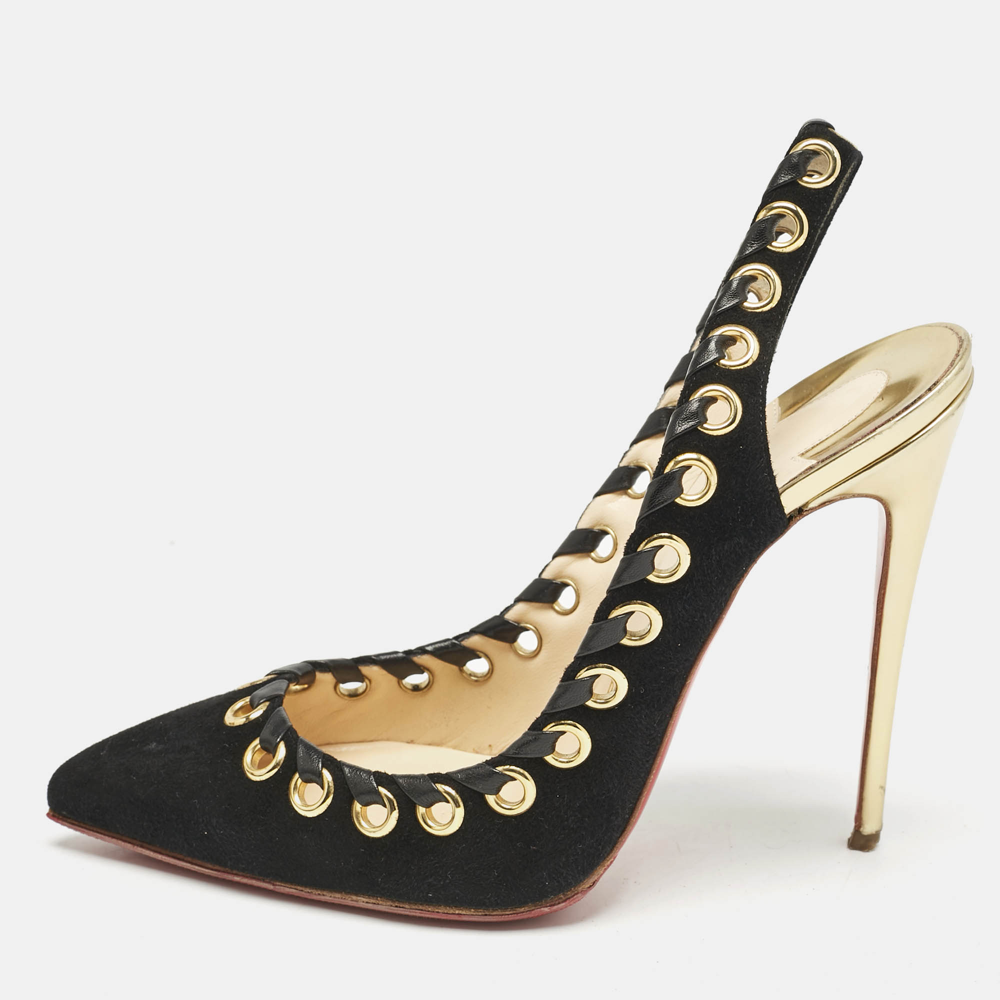 

Christian Louboutin Black Leather and Suede Ostri Pumps Size
