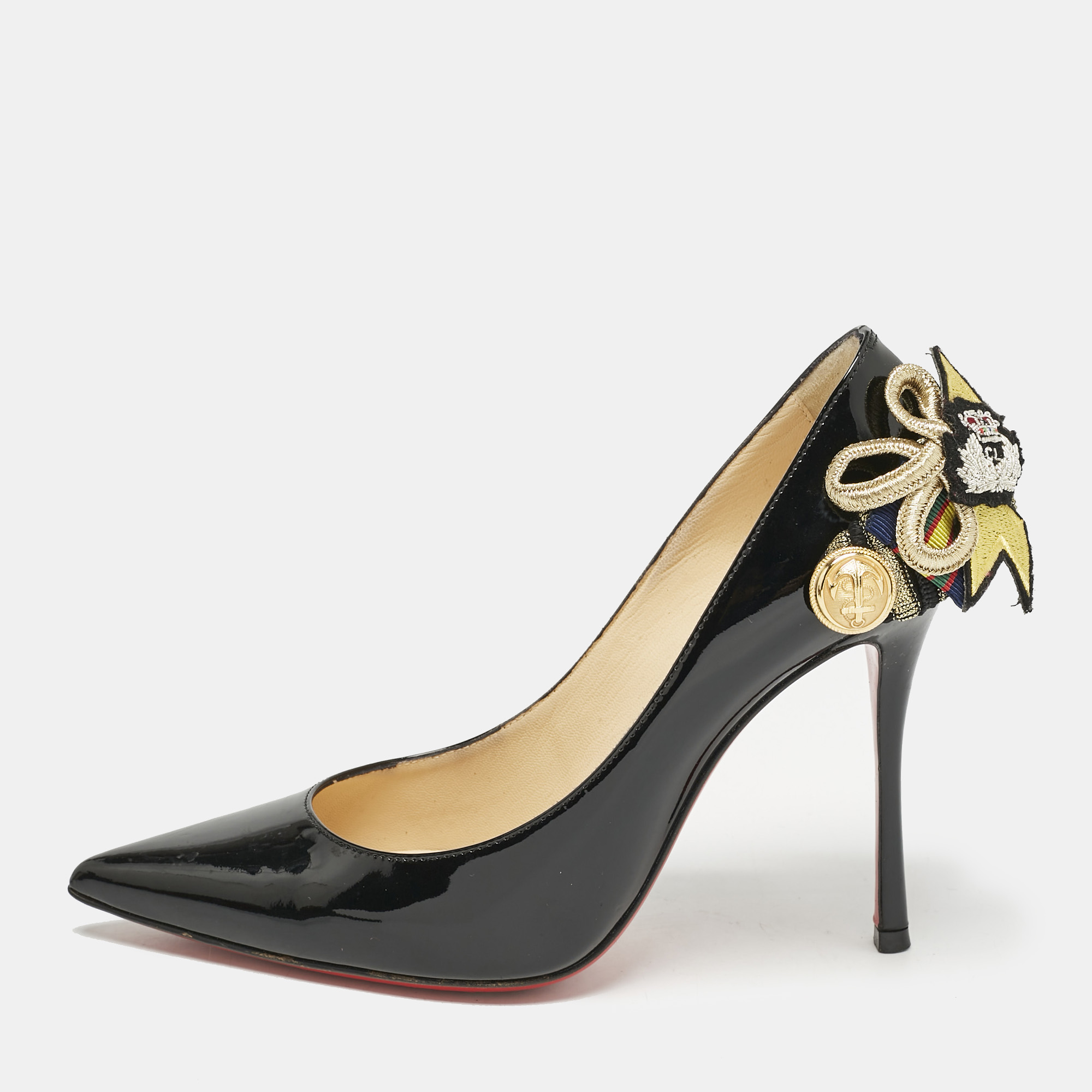 

Christian Louboutin Black Patent Leather Galonna Pumps Size