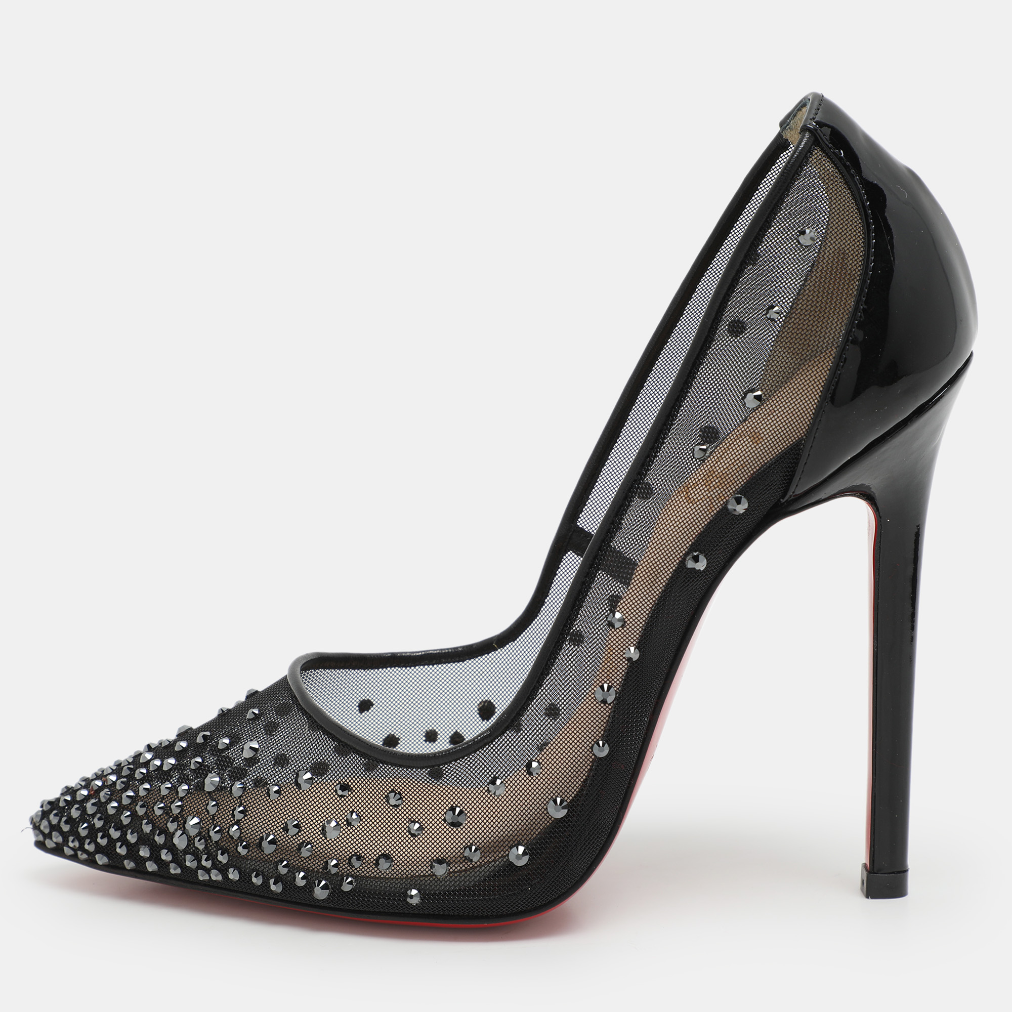 

Christian Louboutin Black Mesh Body Follies Strass Pumps Size 35
