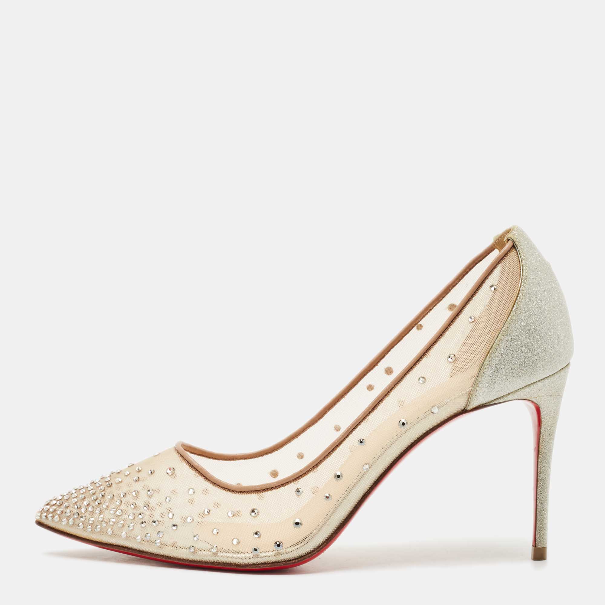 

Christian Louboutin Beige Mesh Follies Strass Pumps Size