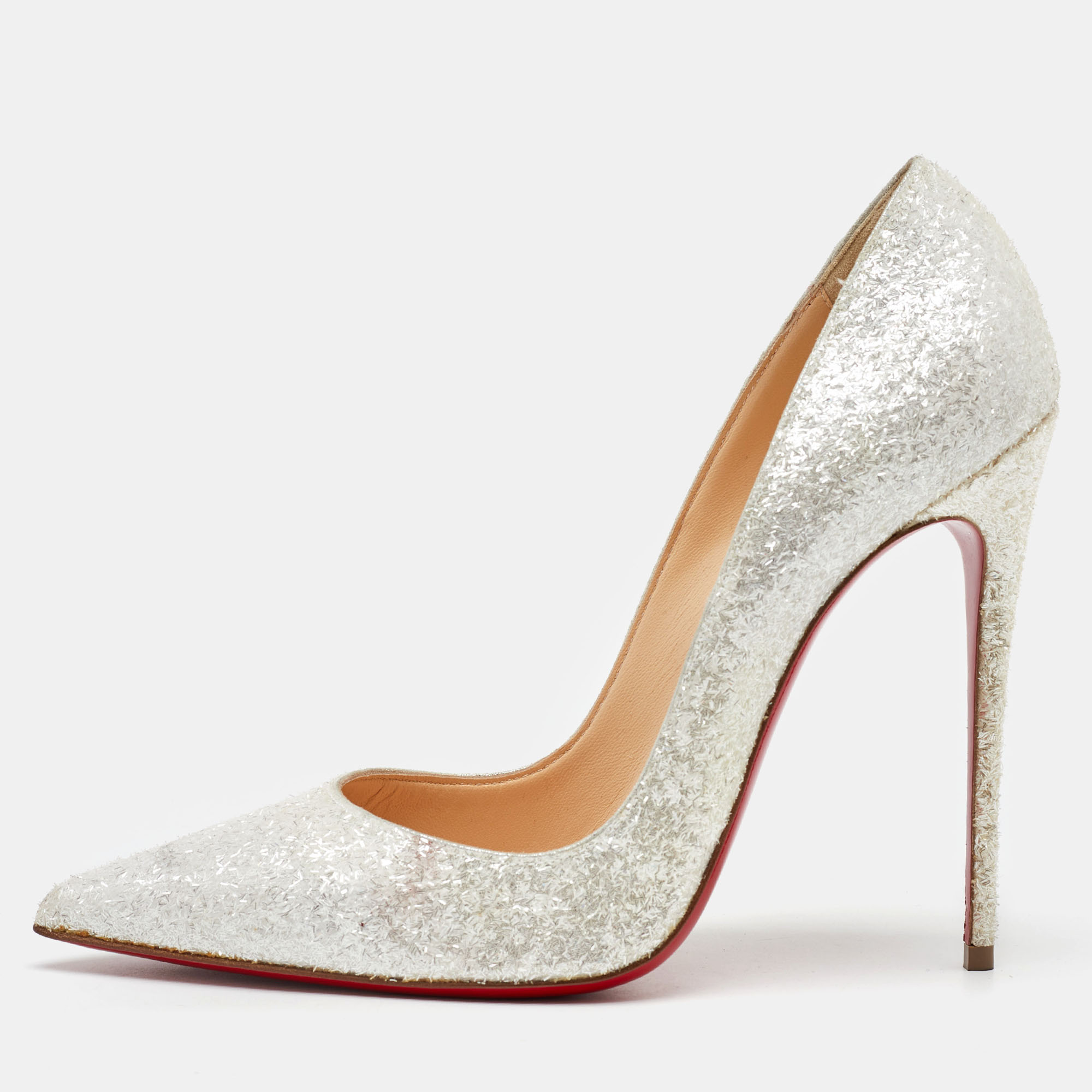 

Christian Louboutin Silver Glitter Kate Pumps Size