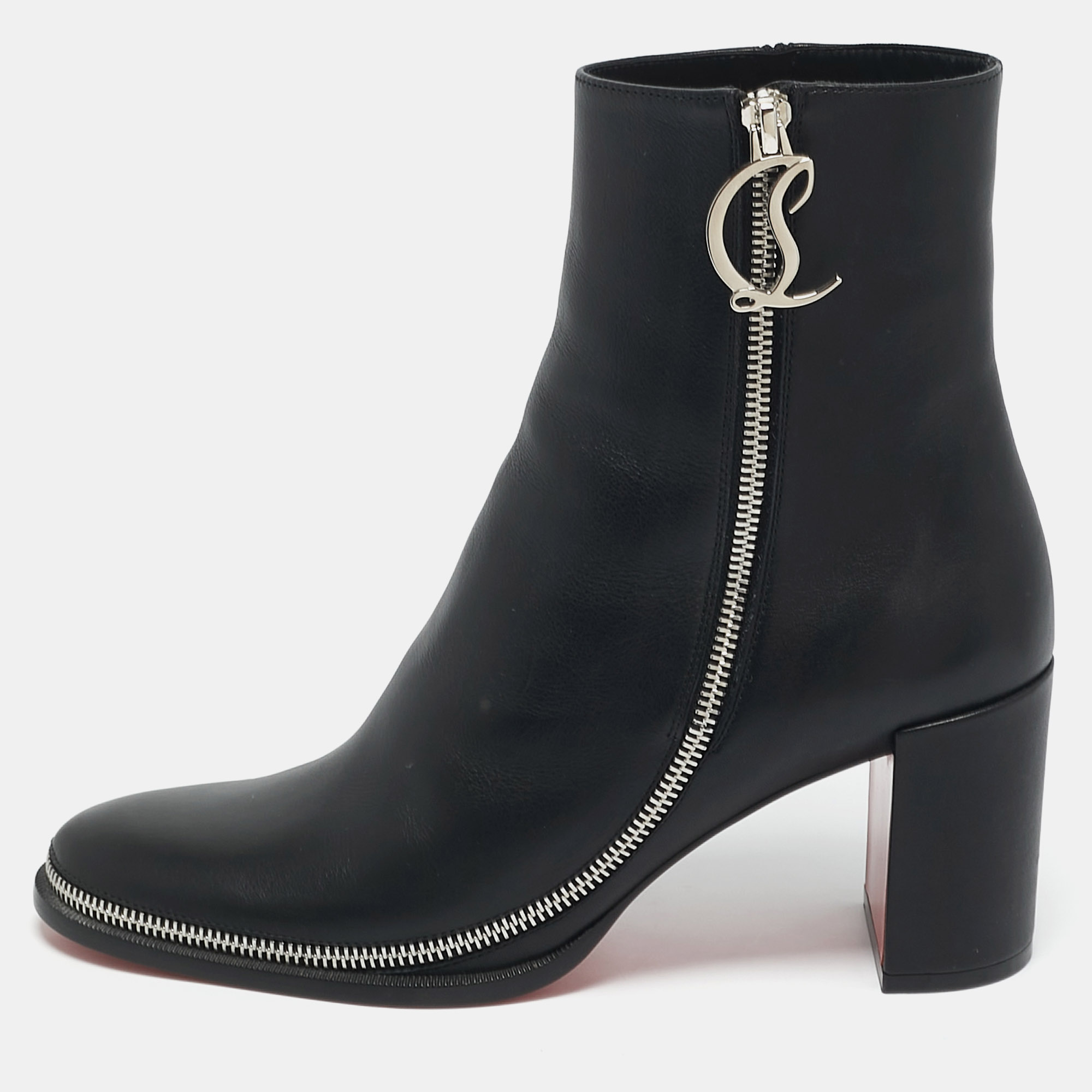

Christian Louboutin Black Leather CL Zip Ankle Boots Size