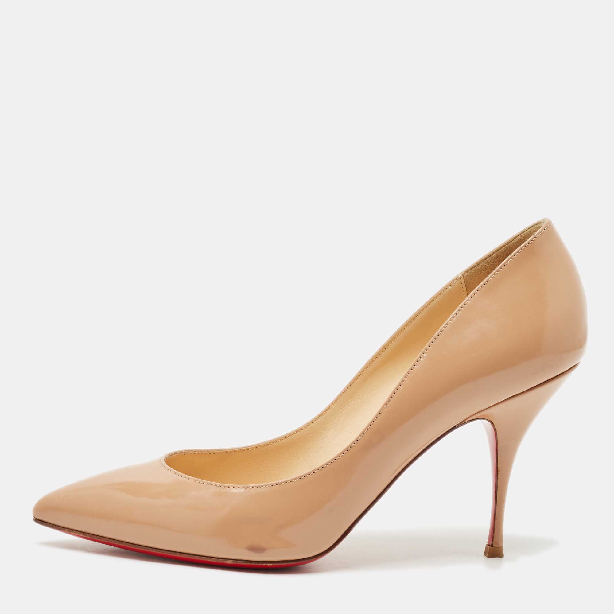 

Christian Louboutin Beige Patent Leather Piou Piou Pumps Size
