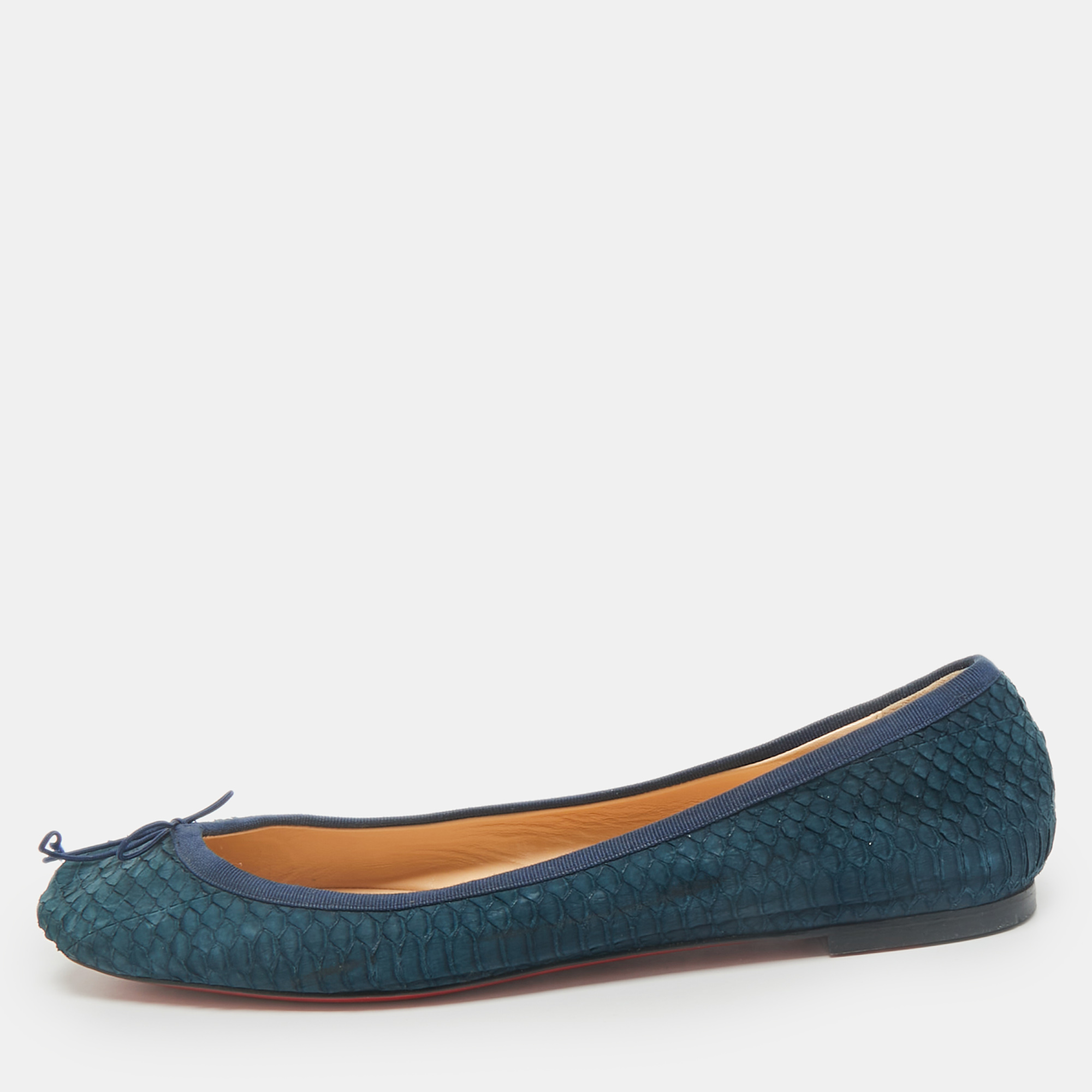 

Christian Louboutin Blue Python Leather Rosella Bow Ballet Flats Size, Navy blue