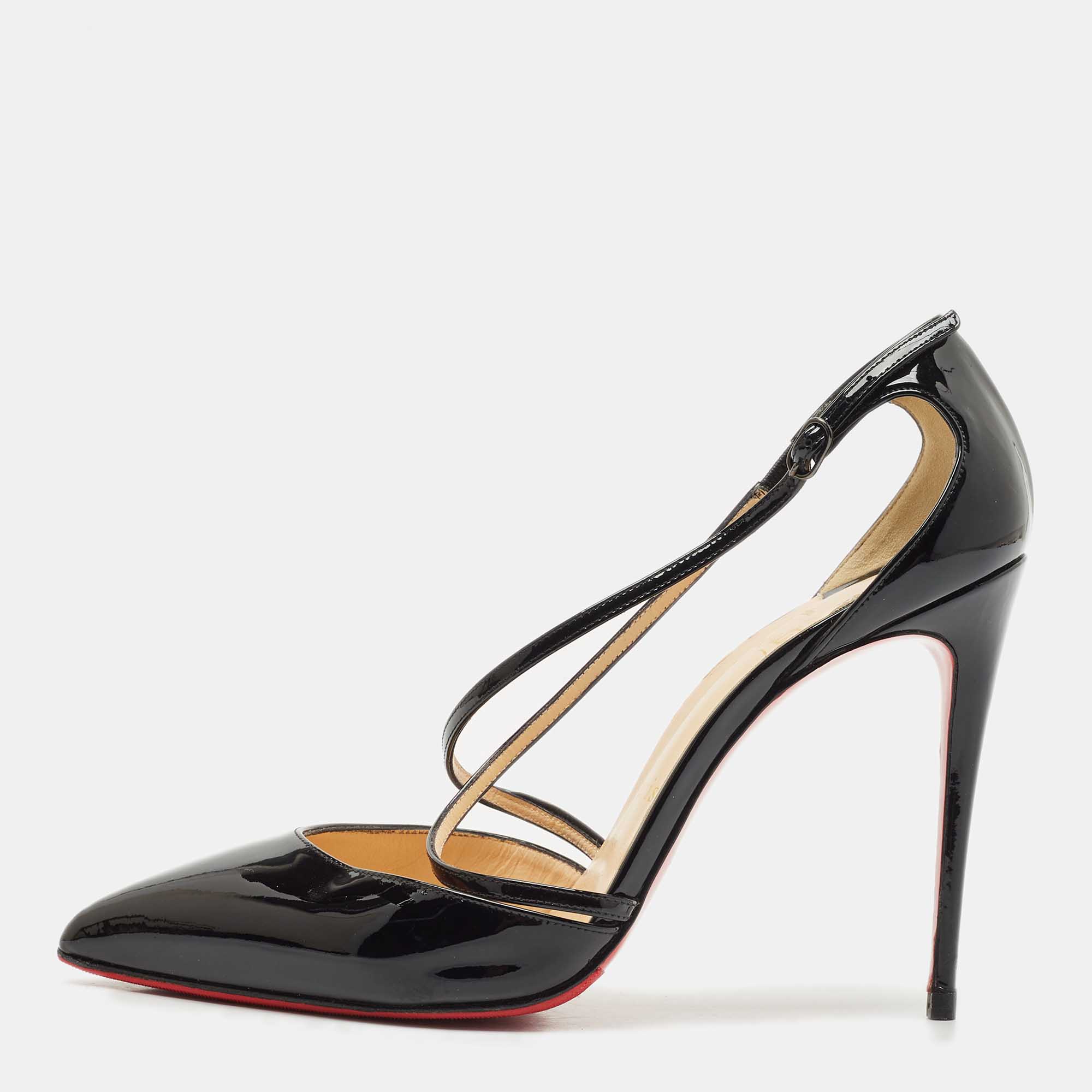 

Christian Louboutin Black Patent Leather Cross Blake D'orsay Pumps Size