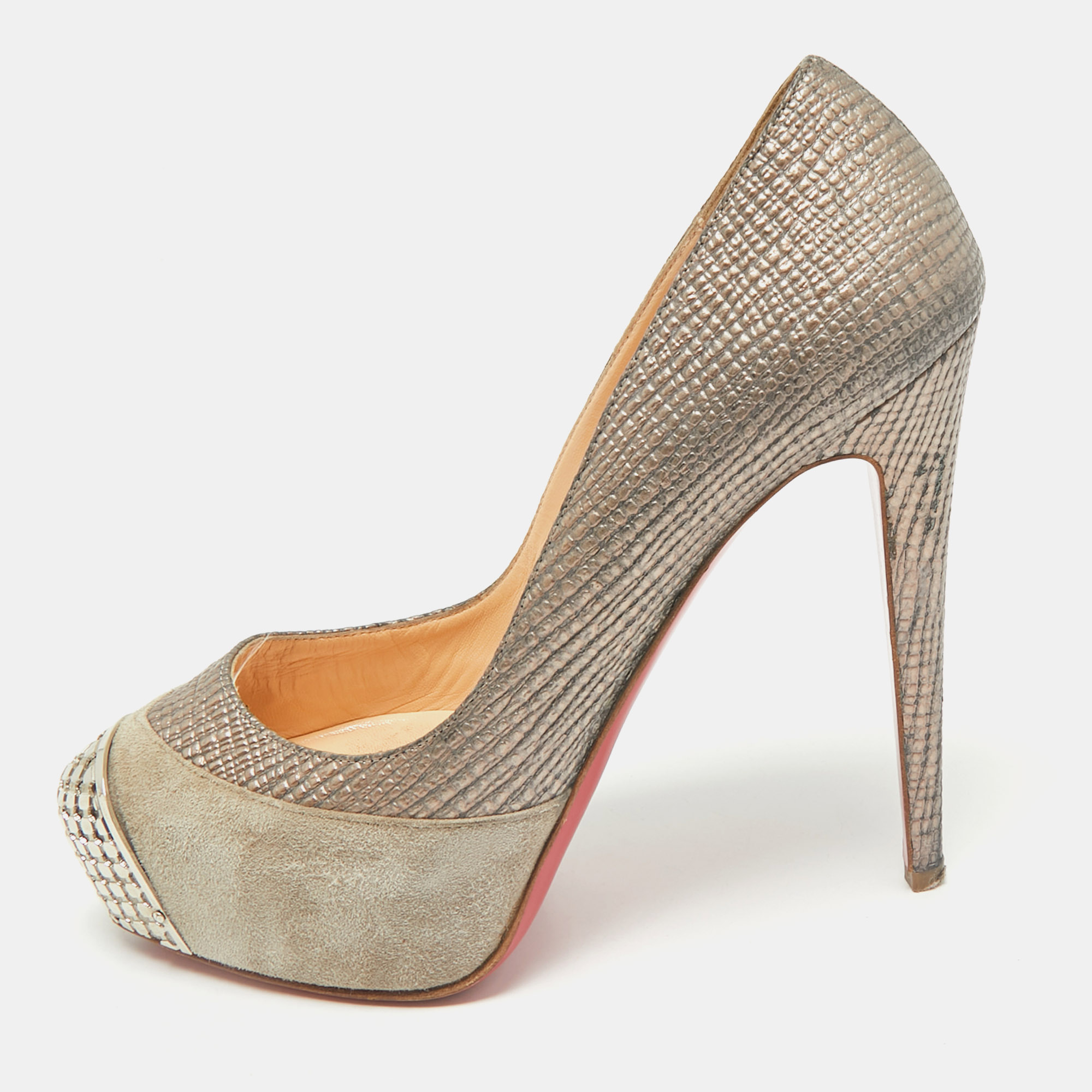 

Christian Louboutin Grey Leather and Suede Maggie Platform Pumps Size