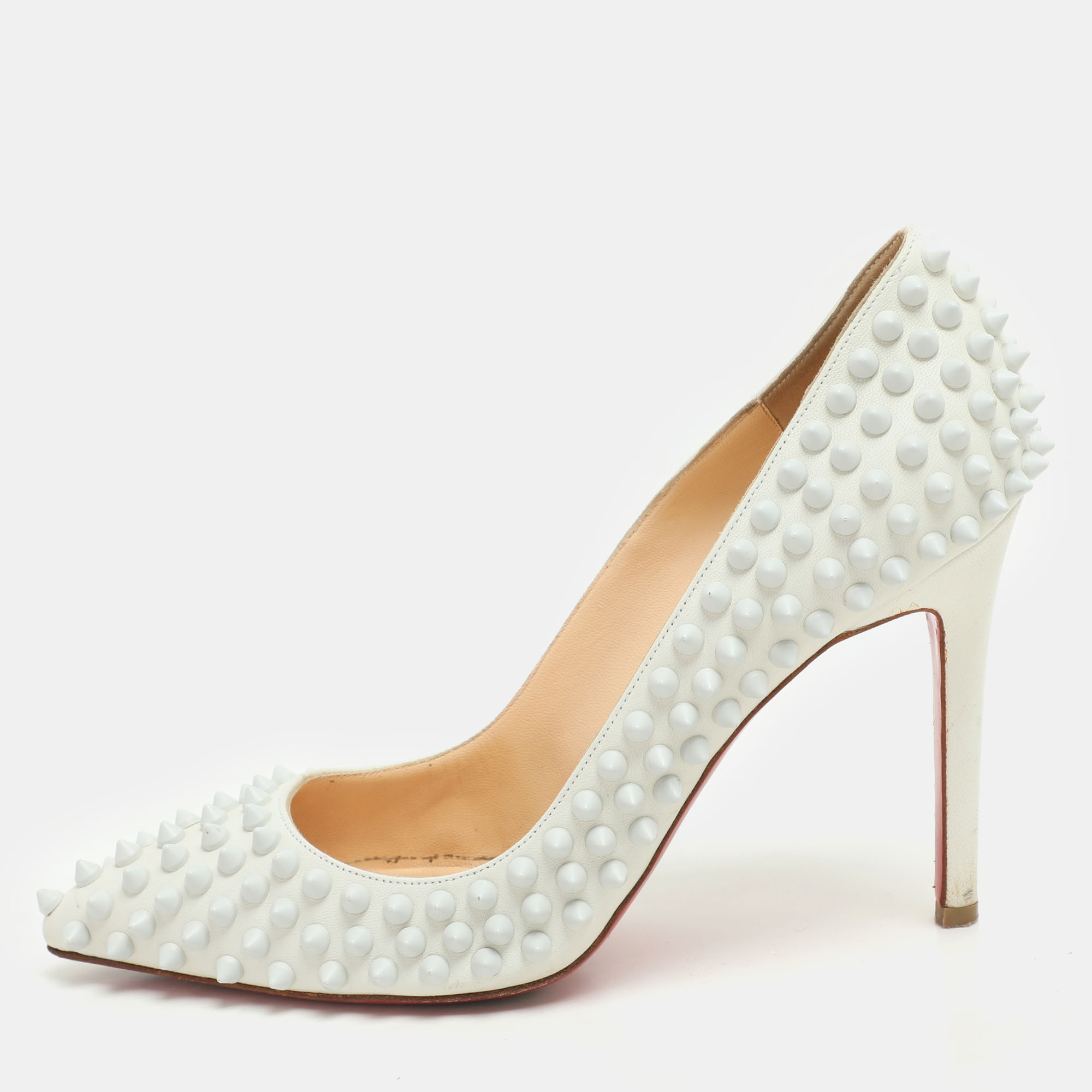 

Christian Louboutin White Leather Pigalle Spikes Pumps Size