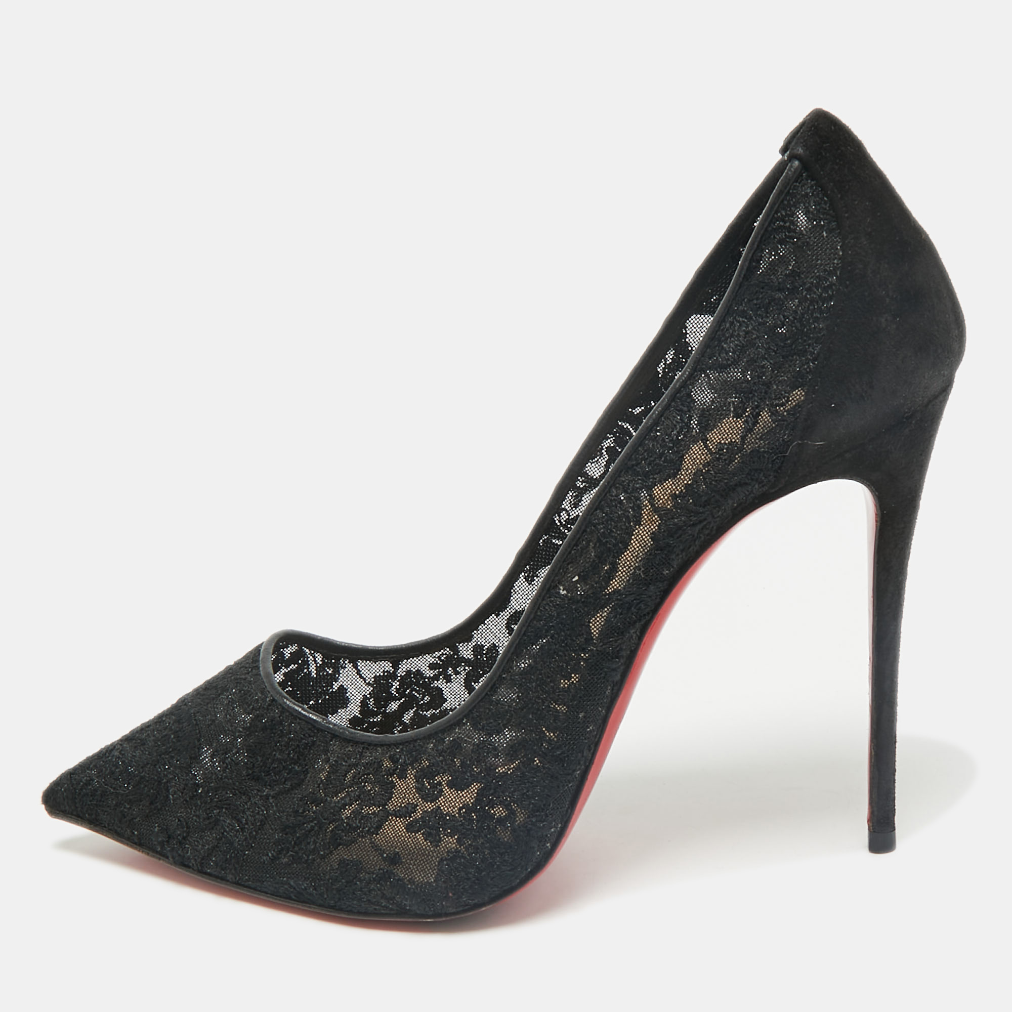 

Christian Louboutin Black Lace and Mesh Follies Strass Pumps Size